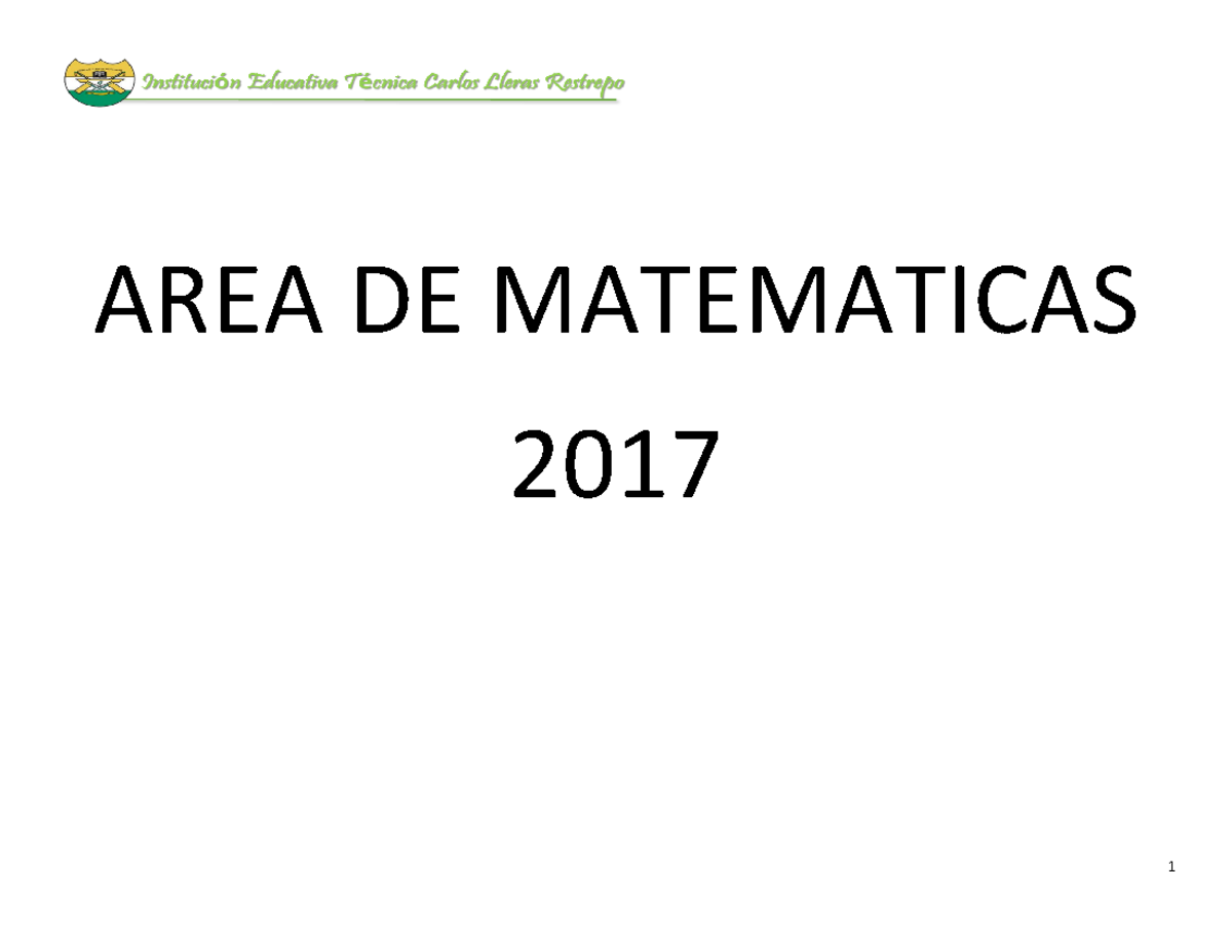 Matematicas 1-5 con dba - AREA DE MATEMATICAS 2017 Grado primero BASICO