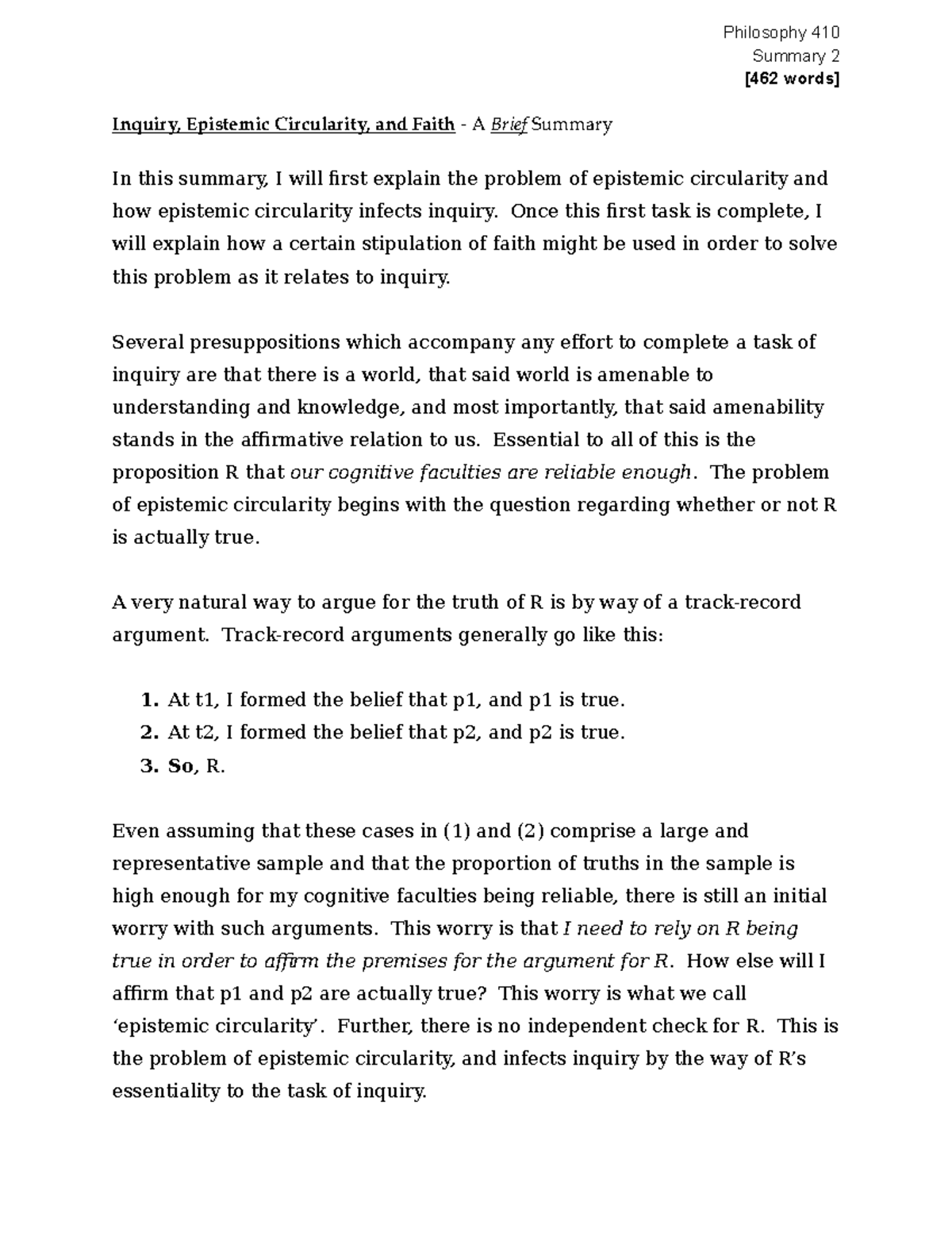 PHIL410 Inquiry Summary - Philosophy 410 Summary 2 Inquiry, Epistemic ...