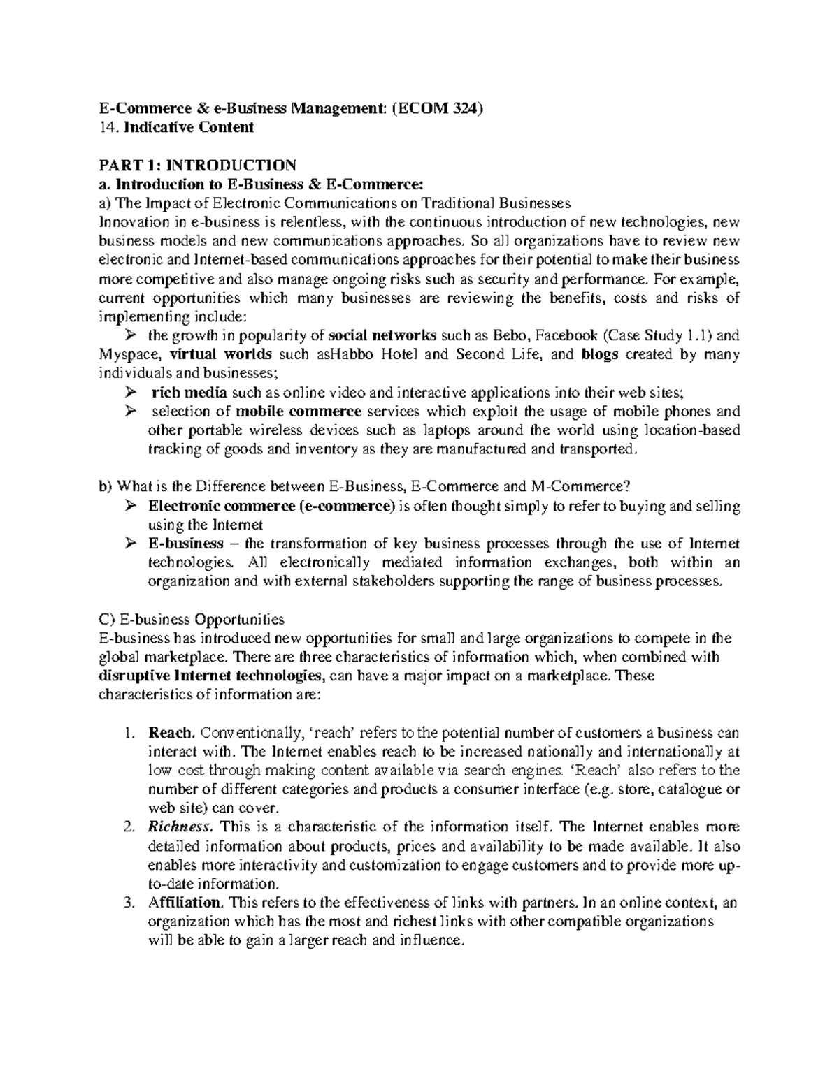 ECB final - E commerce and E business summary notes - E-Commerce & e ...