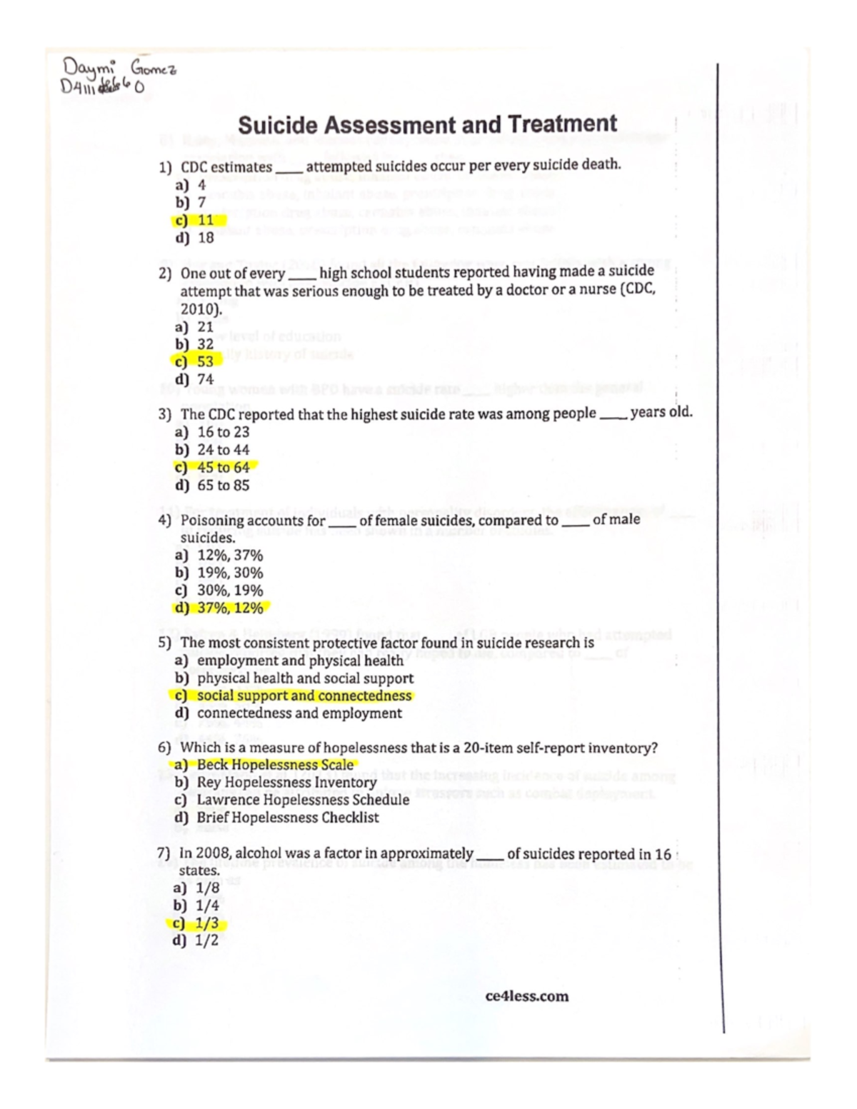 Suicide Assessment & Treatment Qs/As - NR-320 - Chamberlain University ...