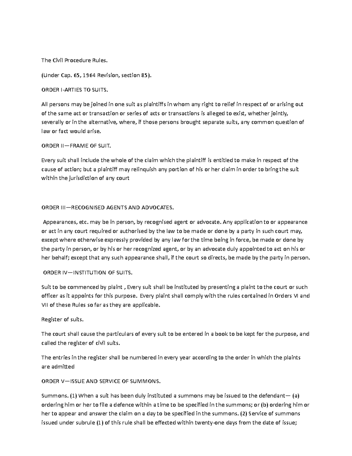 The Civil Procedure Rules - (Under Cap. 65, 1964 Revision, section 85 ...