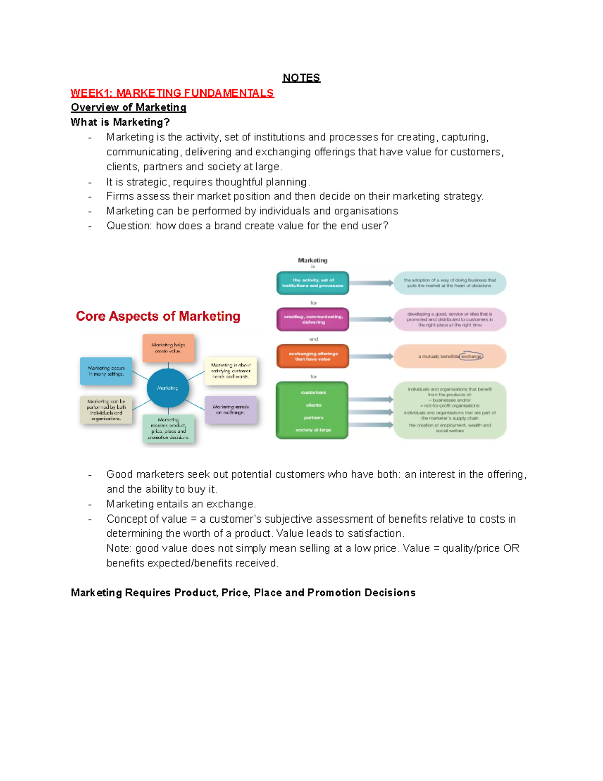 MARK1012 Notes - NOTES WEEK1: MARKETING FUNDAMENTALS Overview of ...