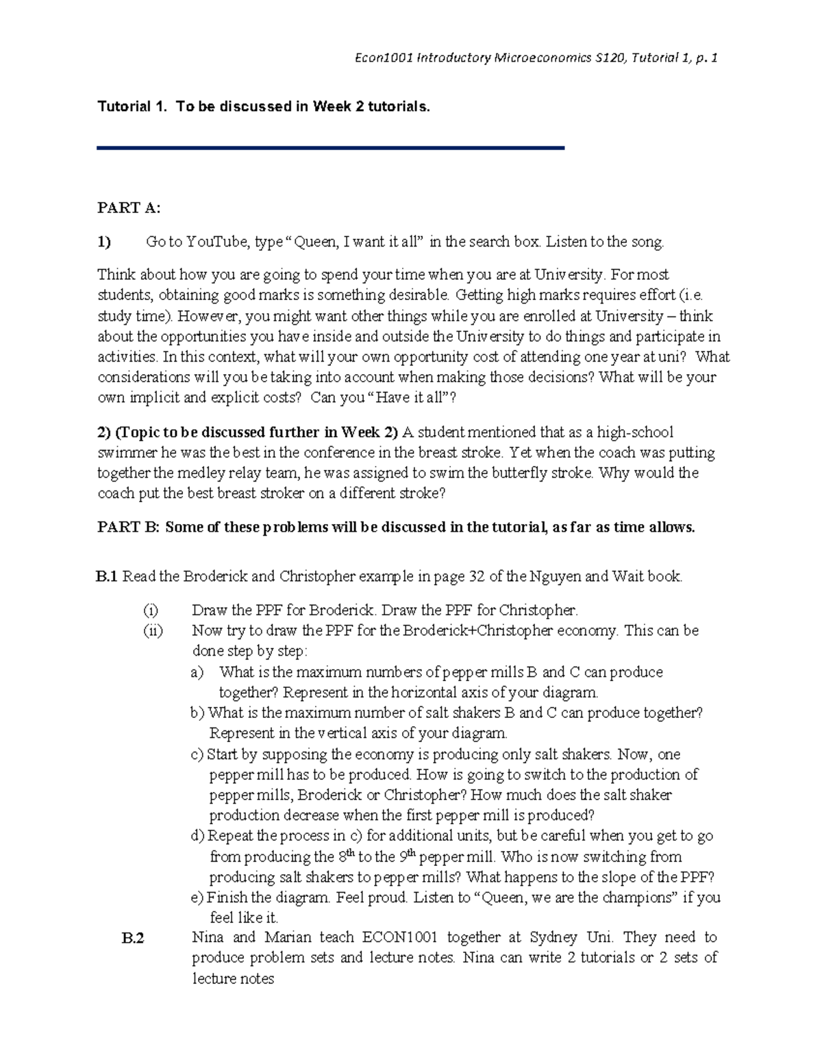 Econ1001 S120 Tutorial 01 - Econ1001 Introductory Microeconomics S1 20 ...