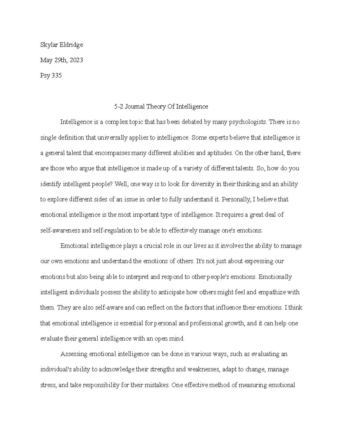 PSY 335 5-2 Journal - Skylar Eldridge May 29th, 2023 Psy 335 5-2 ...