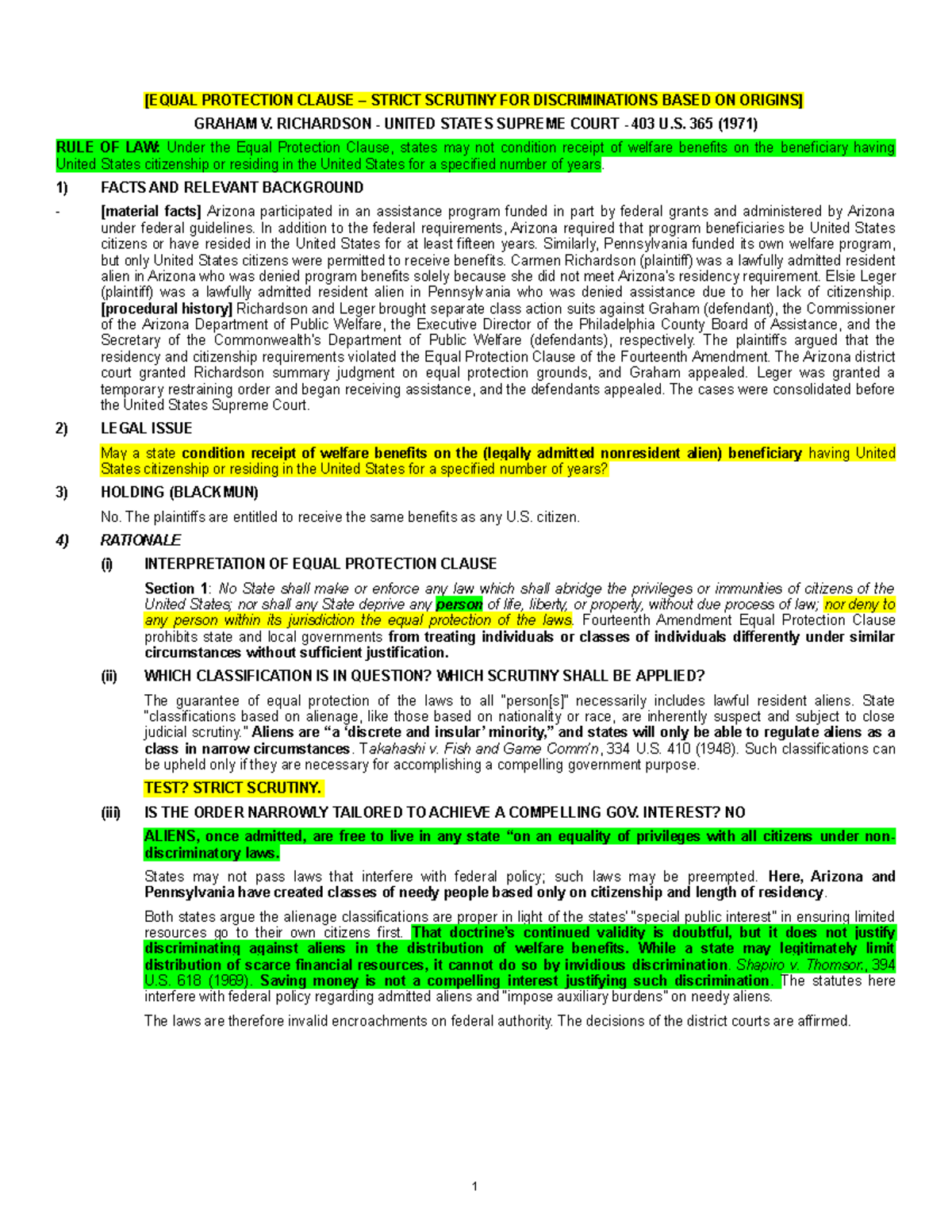Case Brief Graham V Richardson Conlaw Case Brief And Class Notes Case Brief Graham V Richardson Conlaw Case Brief And Class Notes