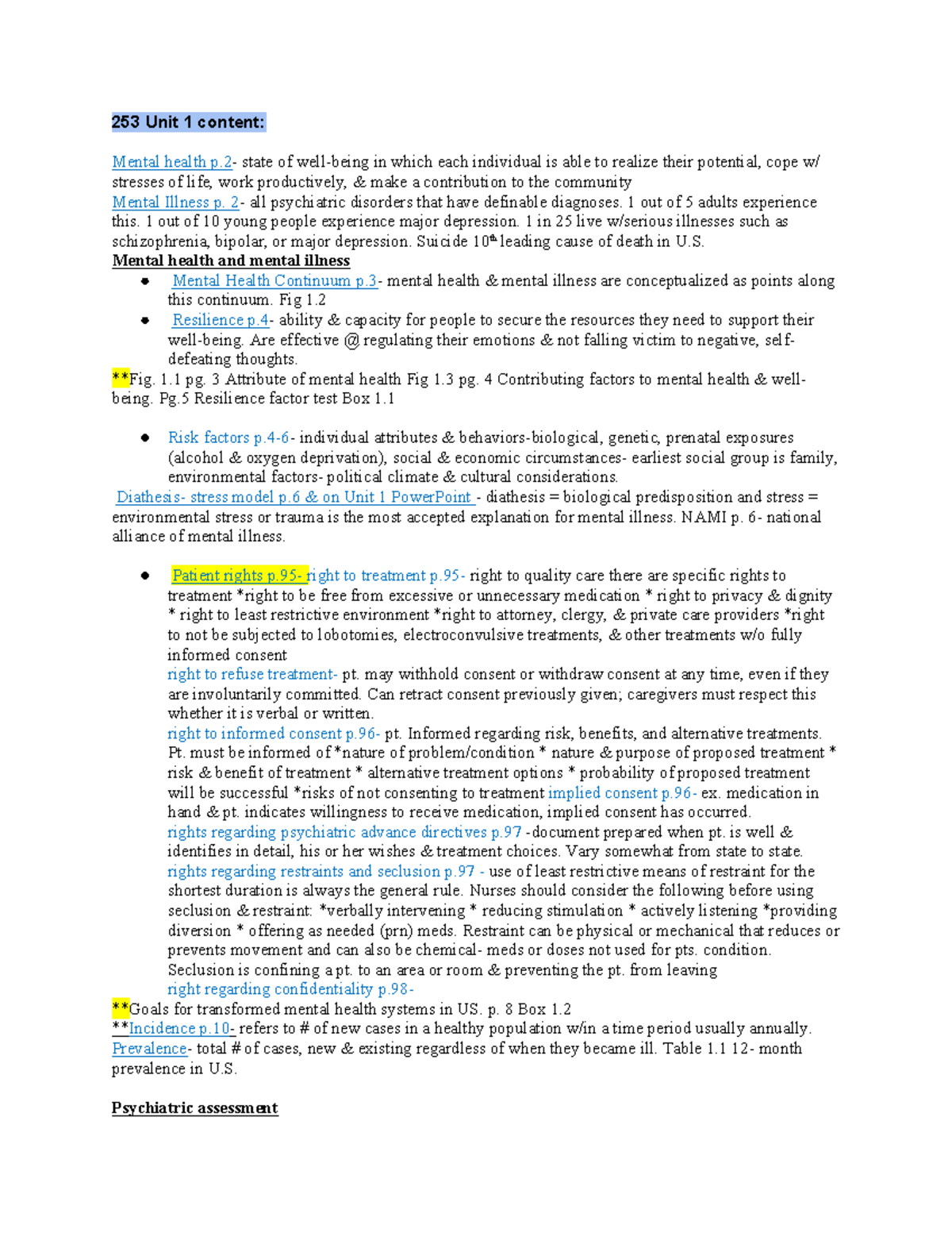 253 exam1 notes - 253 Unit 1 content: Mental health p- state of well ...