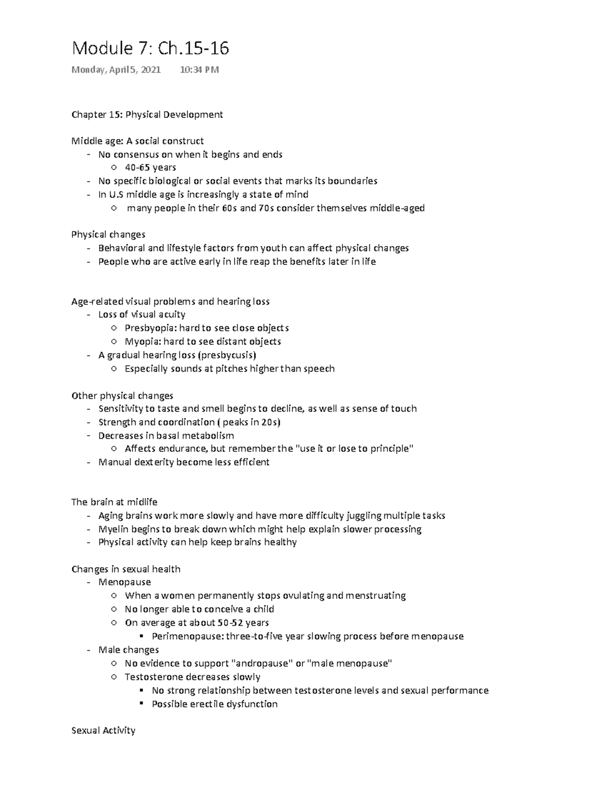 Module 7 - HDFS Notes - Chapter 15: Physical Development Middle age: A ...