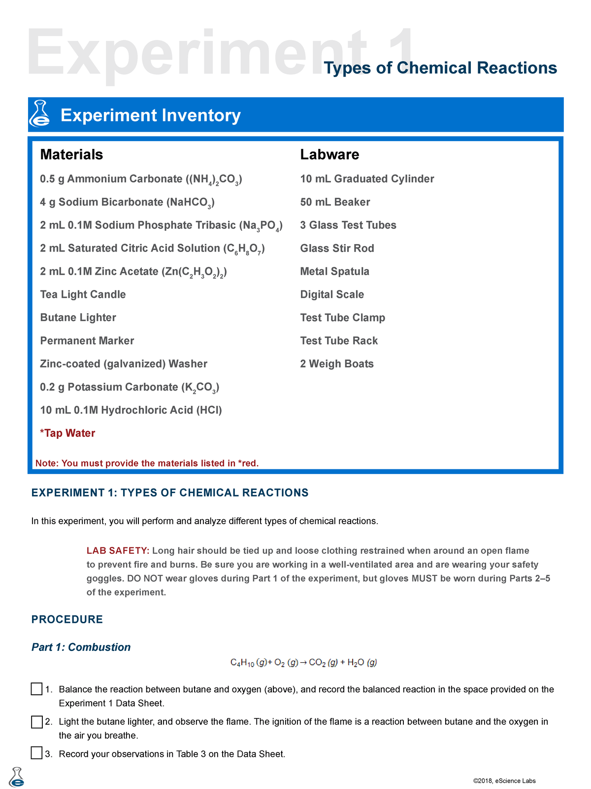 Lab 12 Directions Reaction Types Experiment 1Types of Chemical