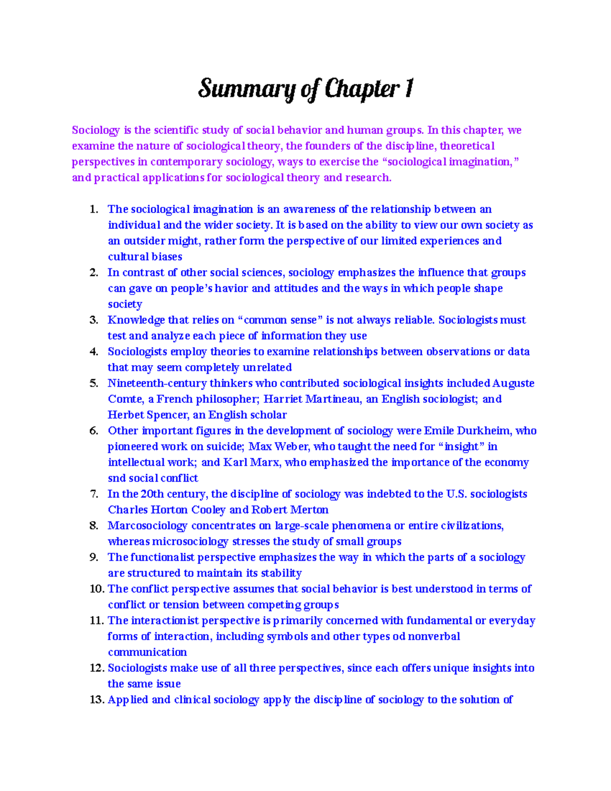 Understanding Sociology Summary and Key Terms - Summary of Chapter 1 ...