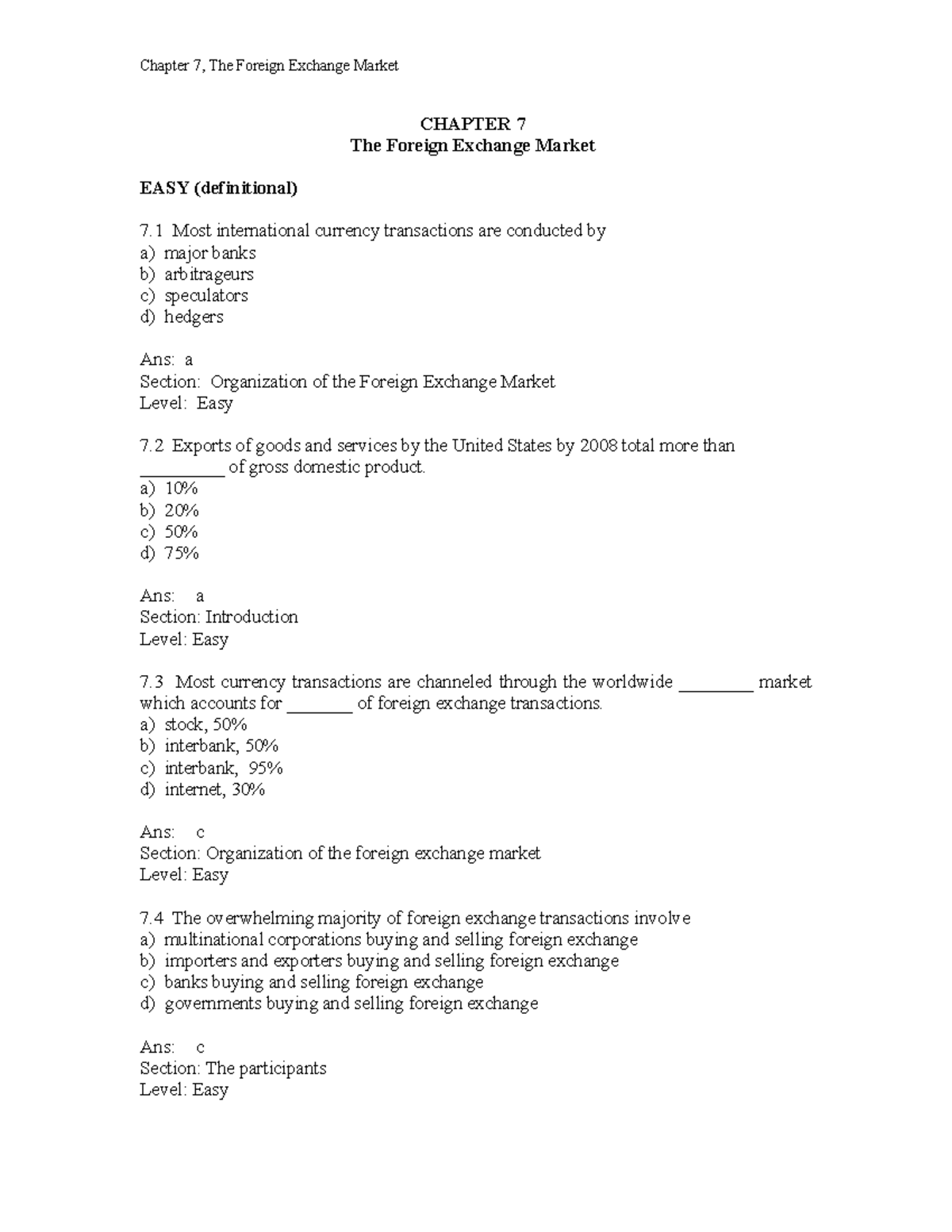 Chapter 7 The Foreign Exchange Market - Studocu