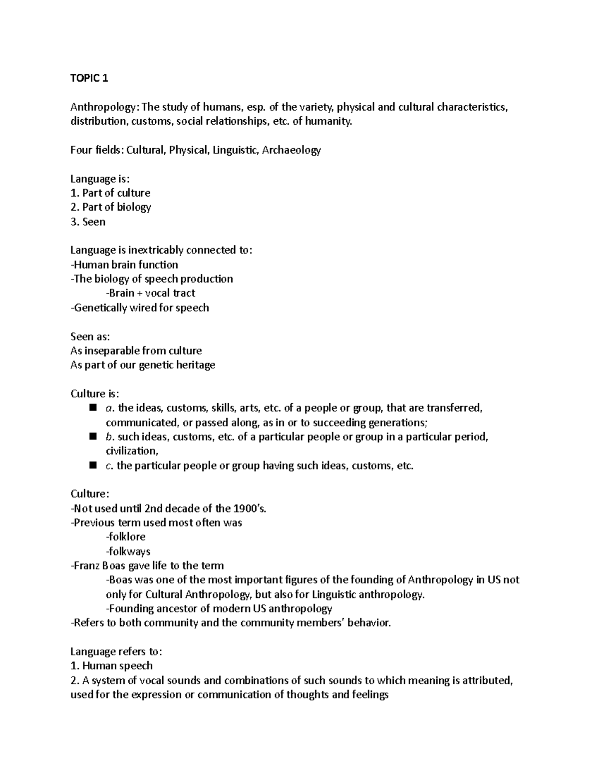 ANT Notes - online - TOPIC 1 Anthropology: The study of humans, esp. of ...