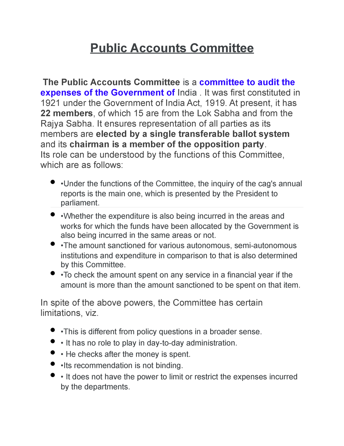 Public account committee Public Accounts Committee The Public