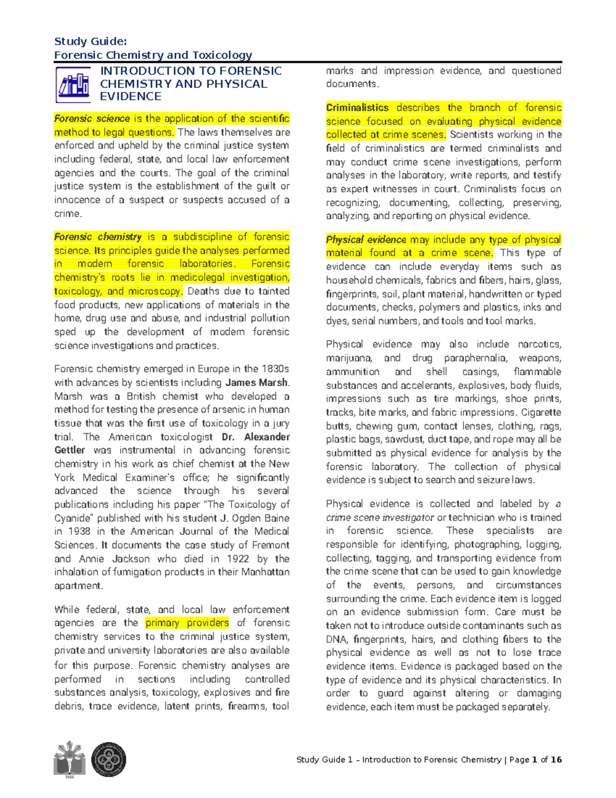 Review Study Guide Forensic Chemistry and Toxicology - Study Guide ...