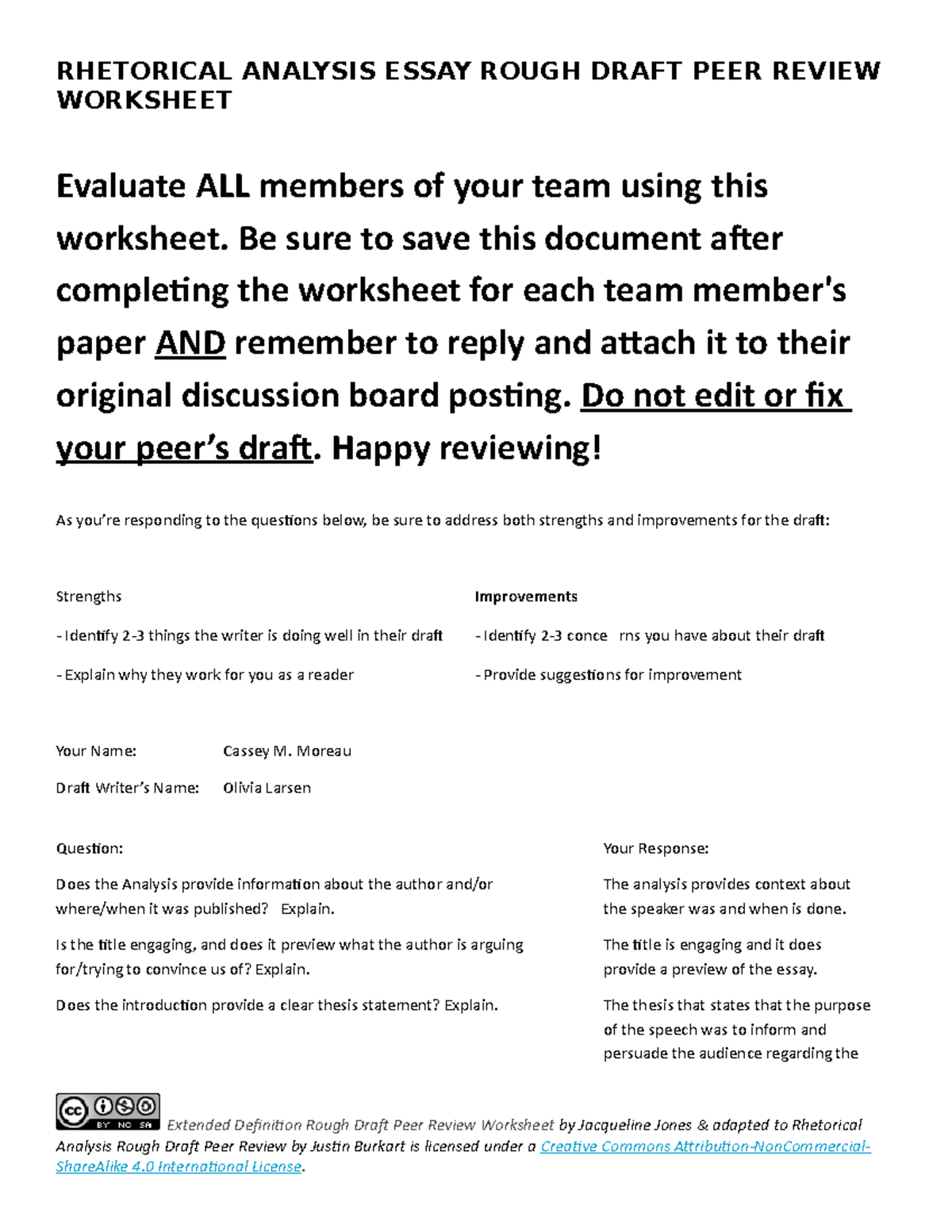 Olivia Larsen Draft Peer Review - RHETORICAL ANALYSIS ESSAY ROUGH DRAFT ...