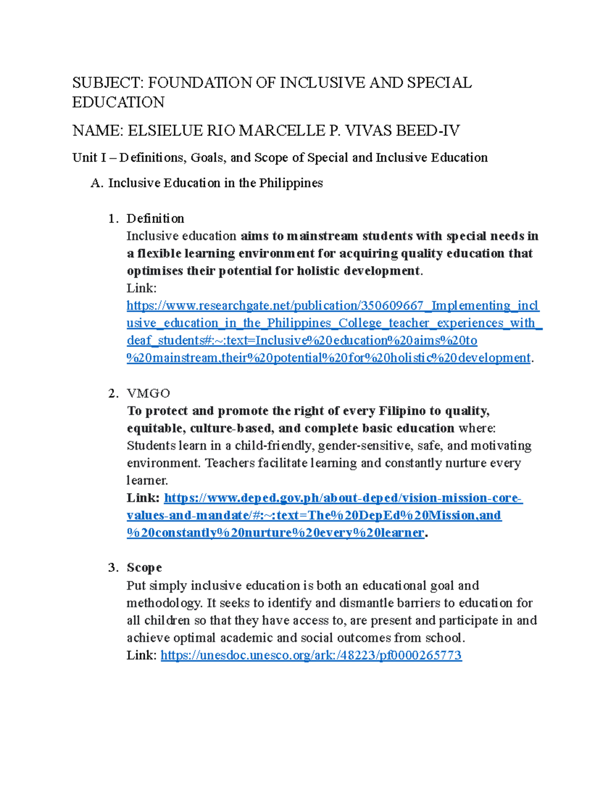 Foundation OF Inclusive AND Special Education - SUBJECT: FOUNDATION OF ...