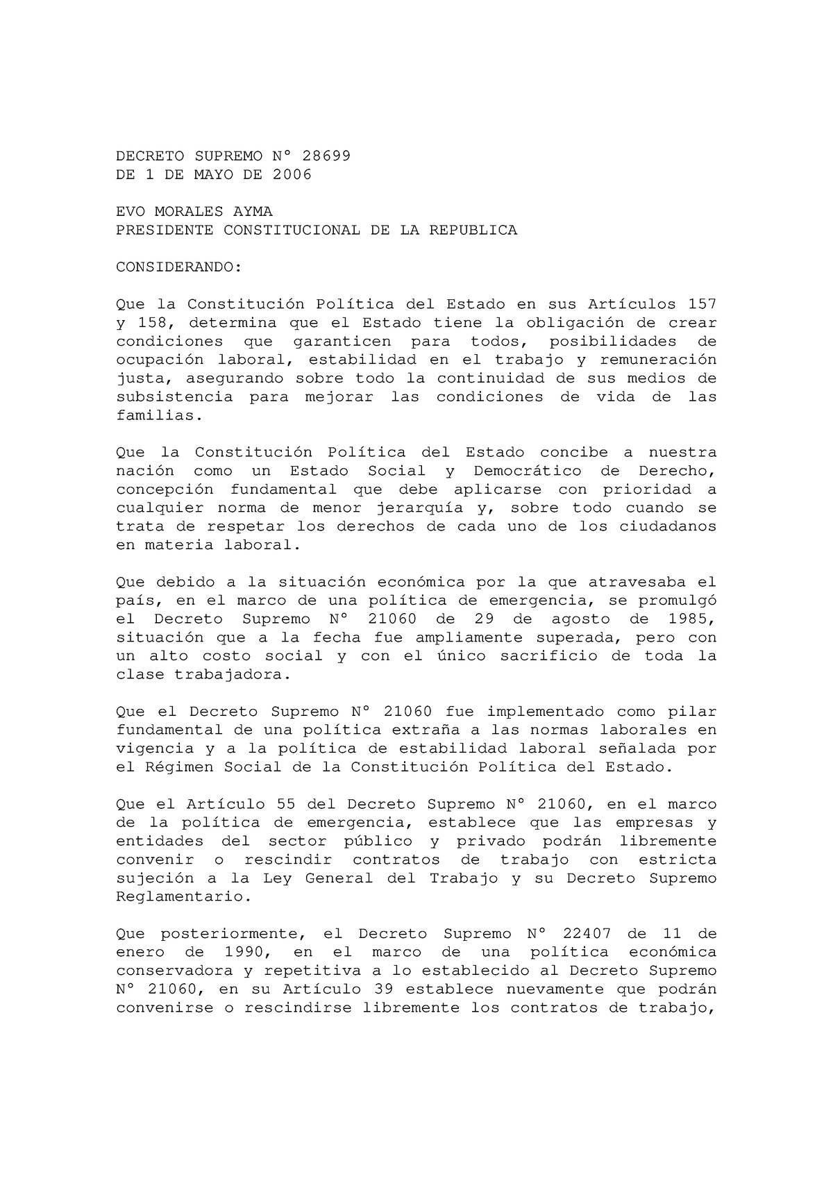 Decreto Supremo No.28699 - DECRETO SUPREMO N° 28699 DE 1 DE MAYO DE ...