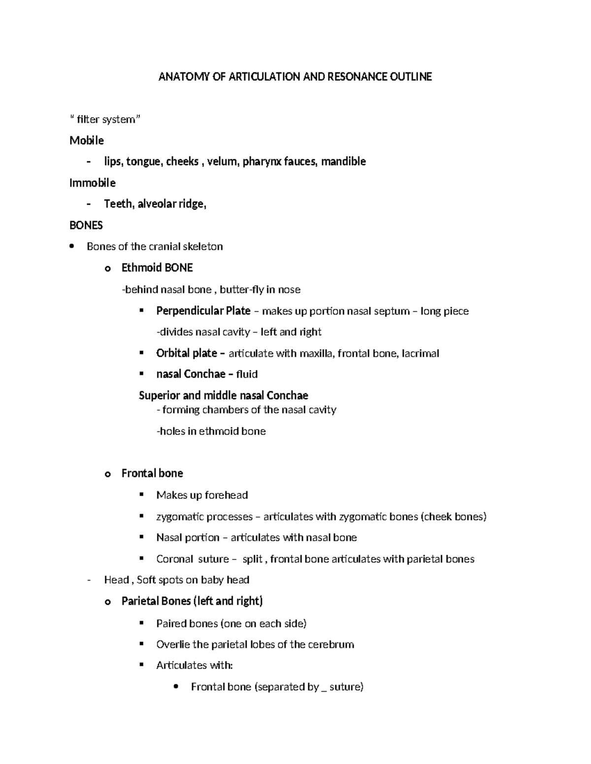 A&PArticulation Outline - ANATOMY OF ARTICULATION AND RESONANCE OUTLINE ...