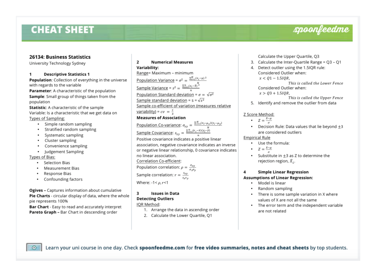 Stats cheat sheet - 026134 - Studocu