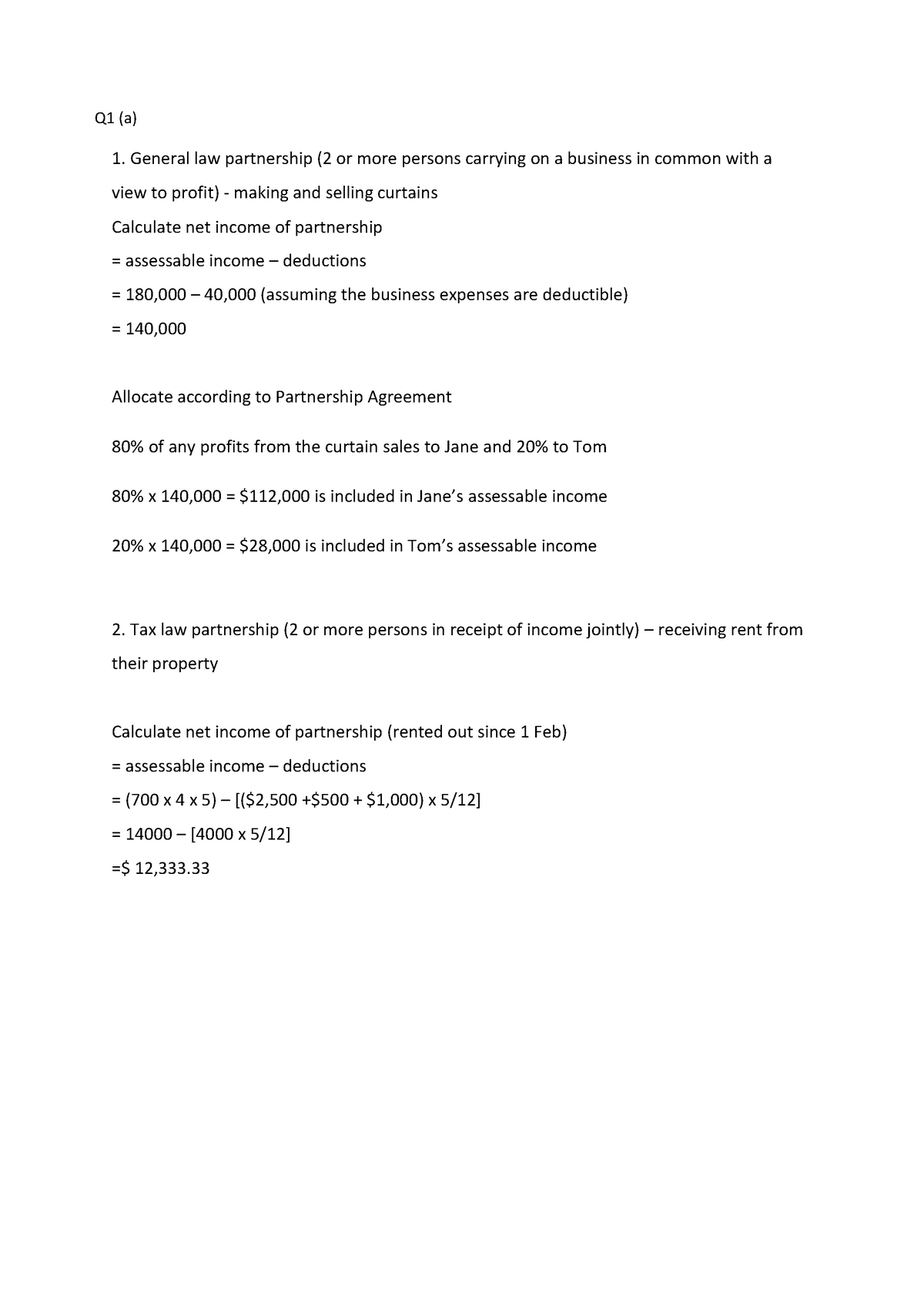 Wk 11 Calculation Q1 a General Law Partnership 2 Or More Persons 