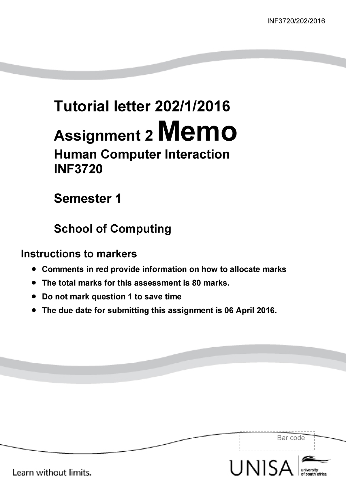 INF3720 Tutorial Letter 202-assignemnt+2-memo - INF3720/202 / Tutorial ...