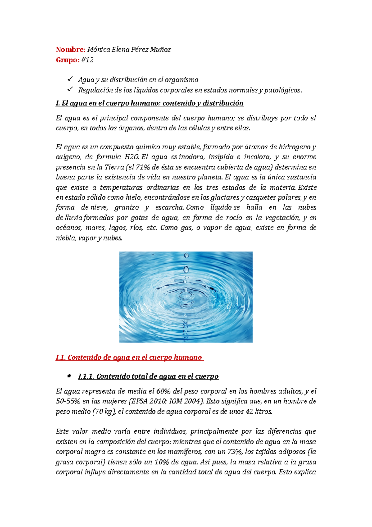 Bioquimica Clase 1 AGUA - Nombre: Mónica Elena Pérez Muñoz Grupo ...