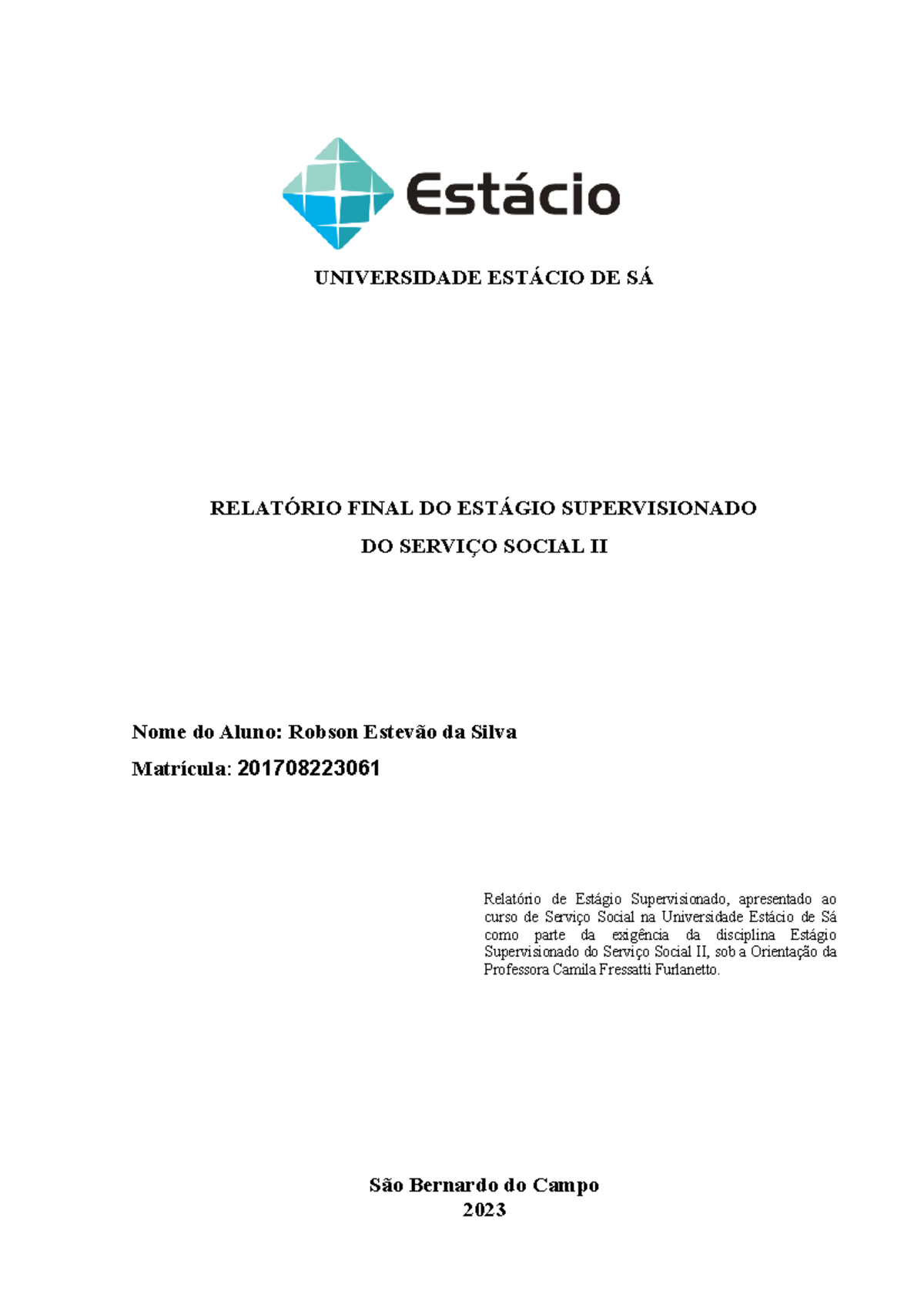Universidade Estacio DE SA Relatorio FIN (3) II 11 10 (2) pdf