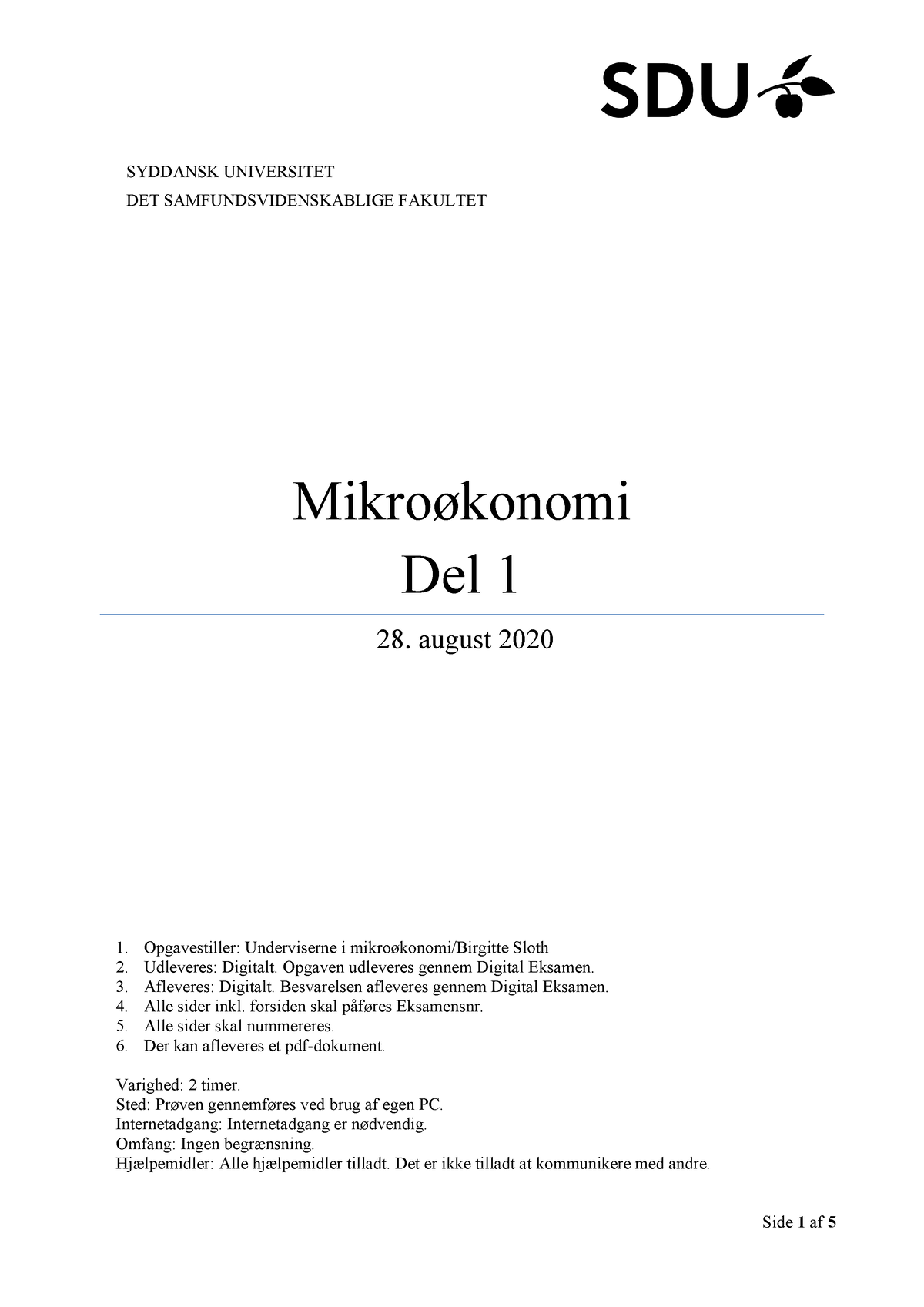 2020Aug Løsning - Eksamensopgave - SYDDANSK UNIVERSITET DET ...