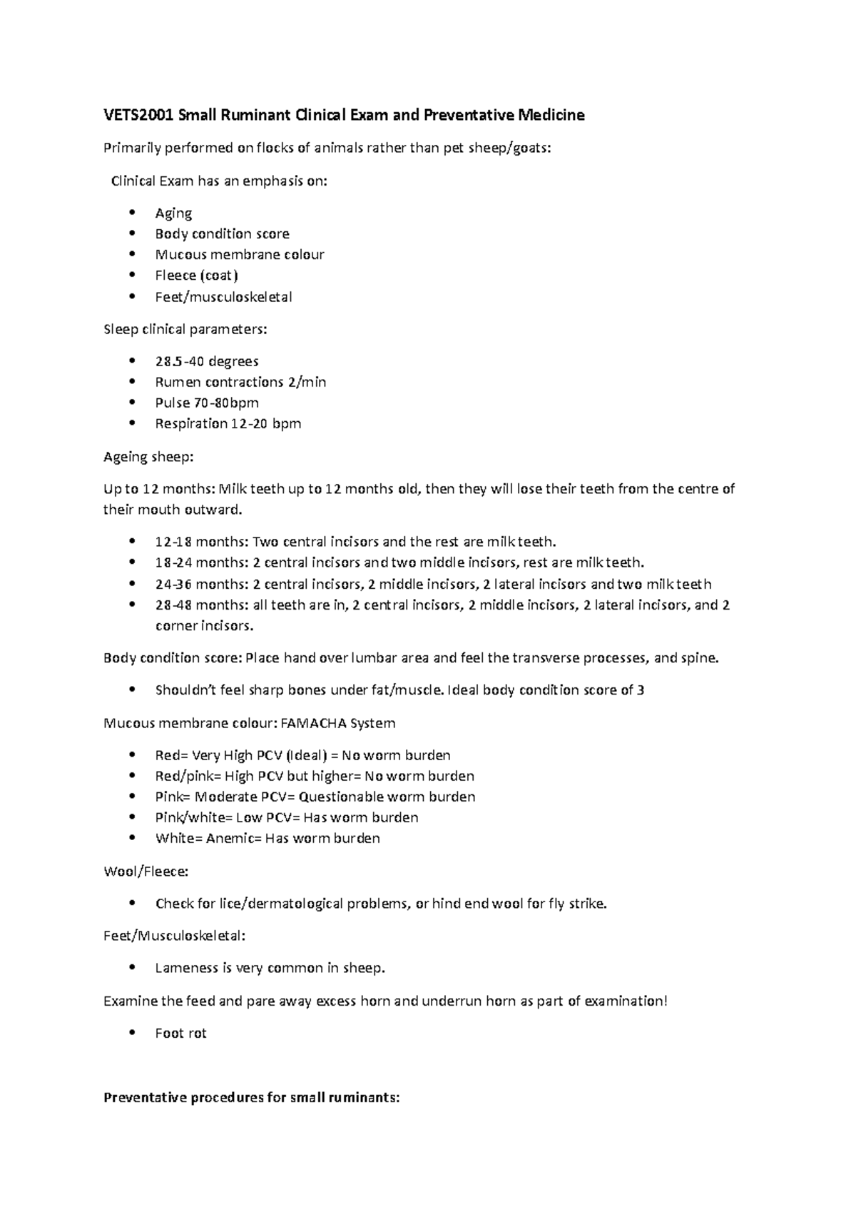 VETS2001 Small Ruminant Clinical Exam and Preventative Medicine 1218