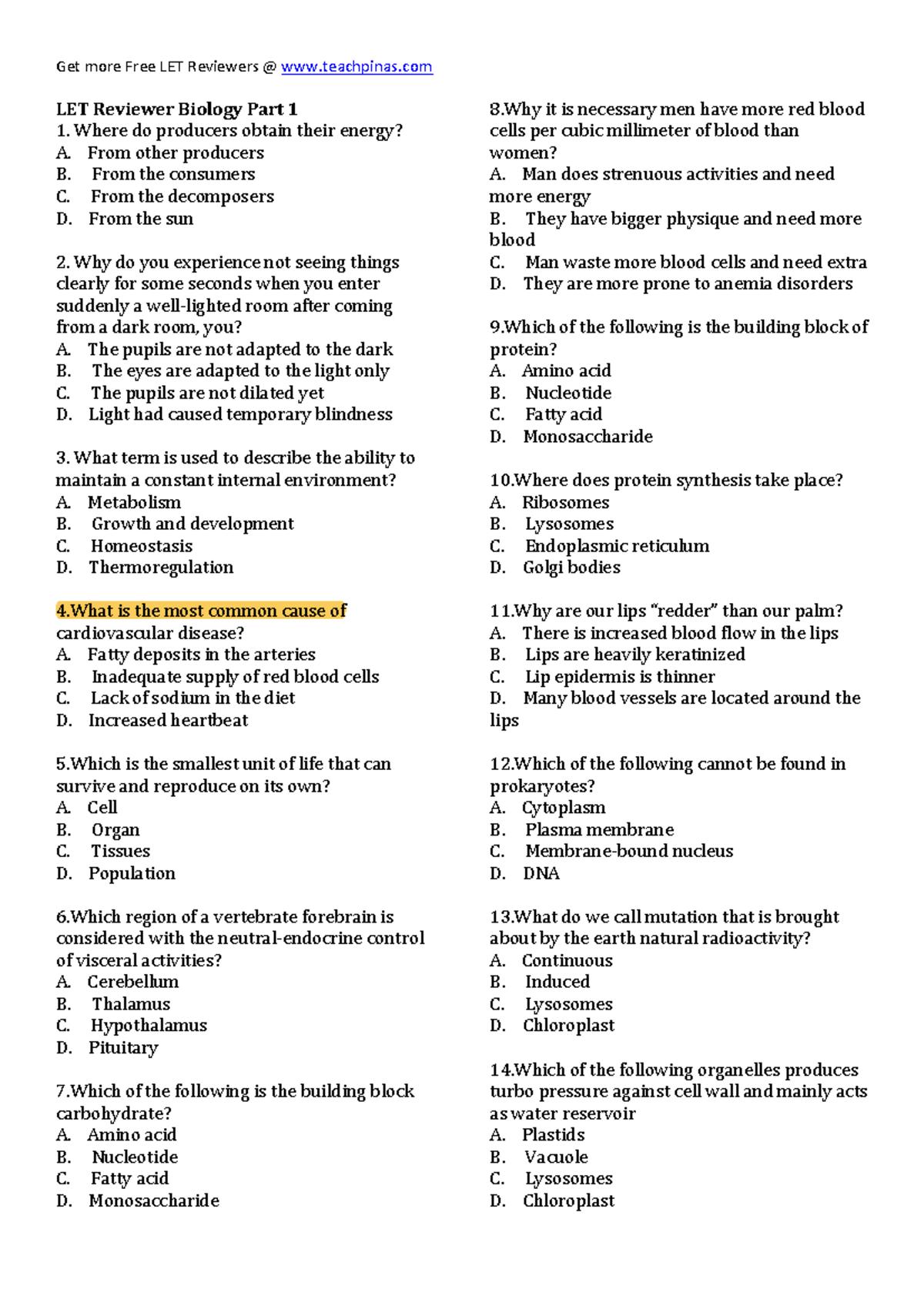 LEPT Sciences Samplex - LET Reviewer Biology Part 1 Where do producers ...