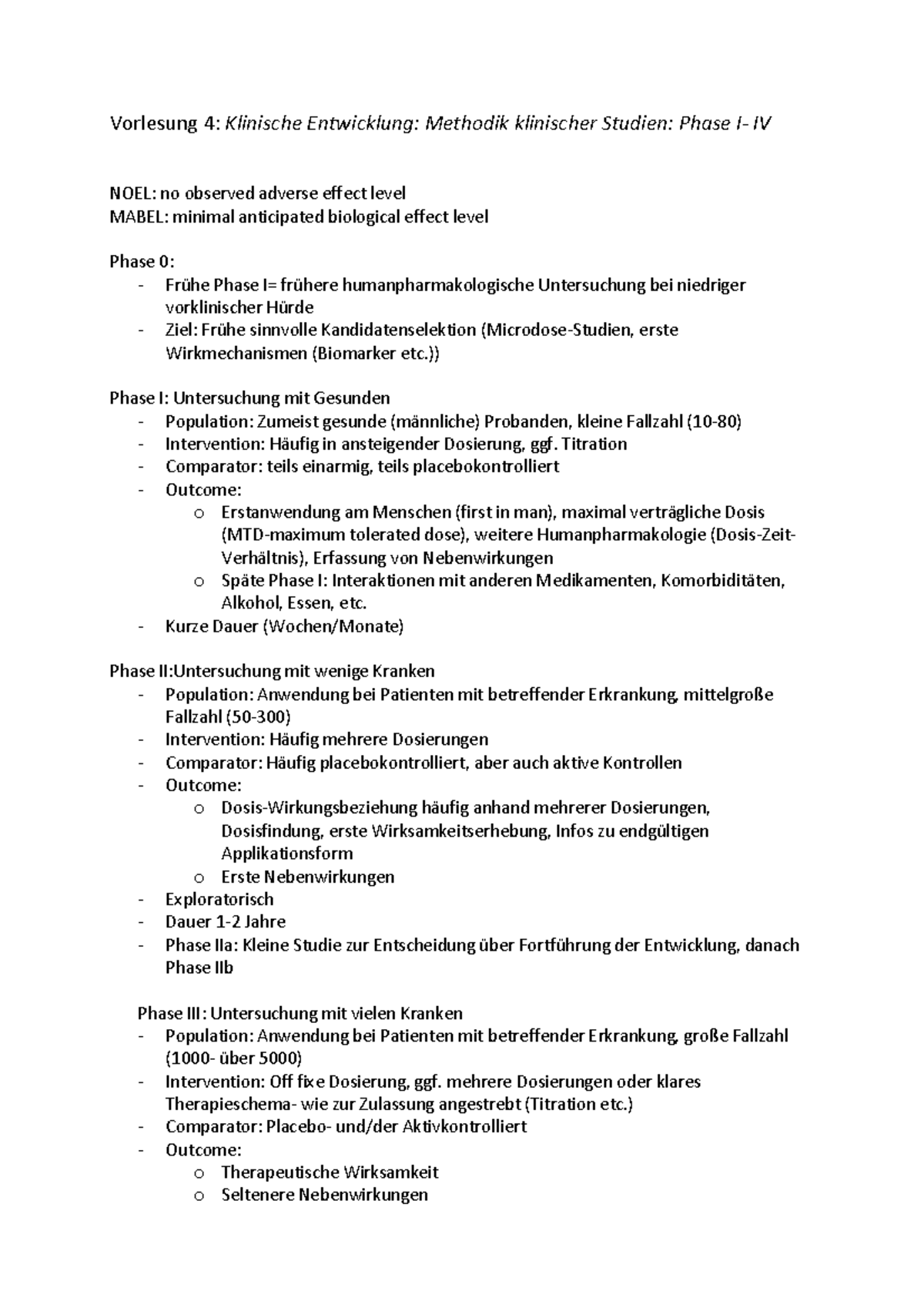 VL 4-Zusammenfassung - Vorlesung 4: Klinische Entwicklung: Methodik ...