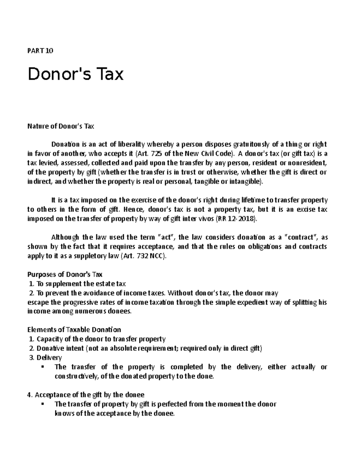 10-Donors-Tax - Lecture Notes 1231 - PART 10 Donor's Tax Nature Of ...