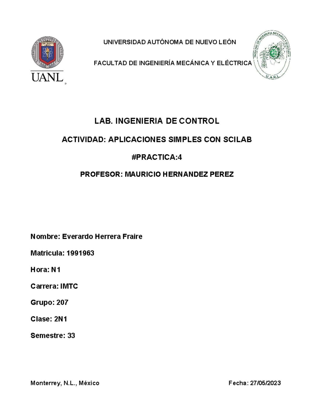 [1991963 ] Práctica 4 - Control Moderno Y Laboratorio - UNIVERSIDAD ...