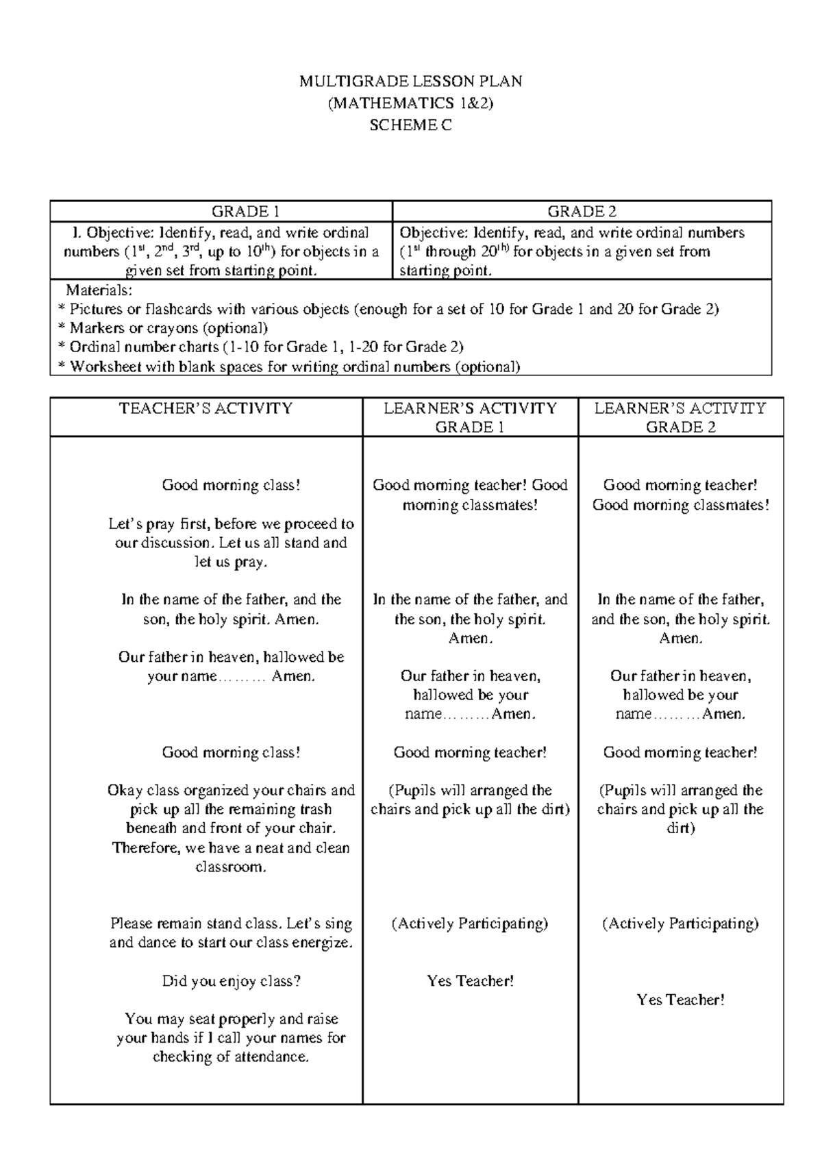 Lesson-PLAN- Multigrade - MULTIGRADE LESSON PLAN (MATHEMATICS 1&2 ...