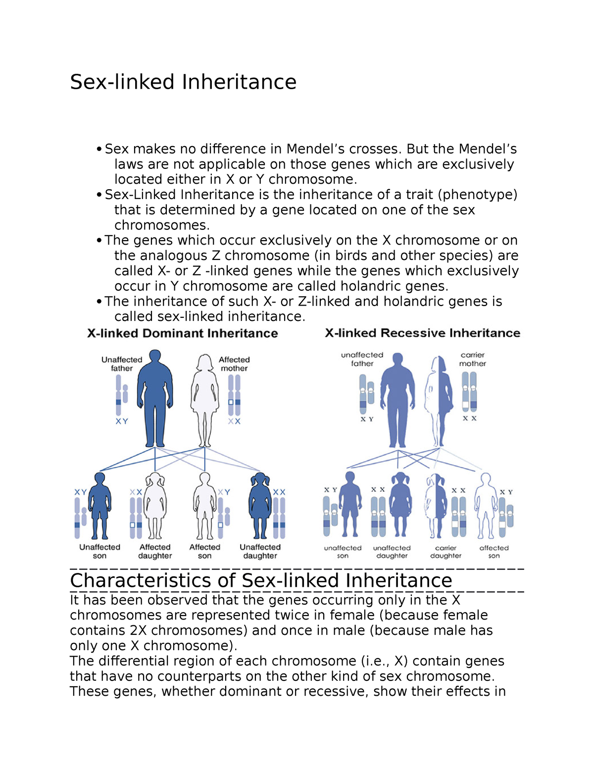 Sex Linked Inheritance Sex Linked Inheritance Sex Makes No Difference In Mendels Crosses But 