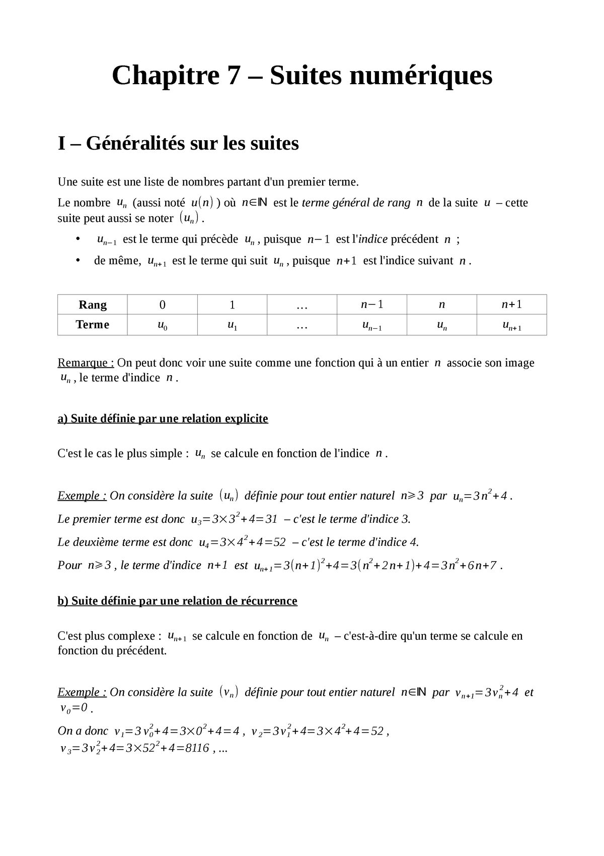 Suites Numeriques Cours 1 - Chapitre 7 – Suites Numériques I ...