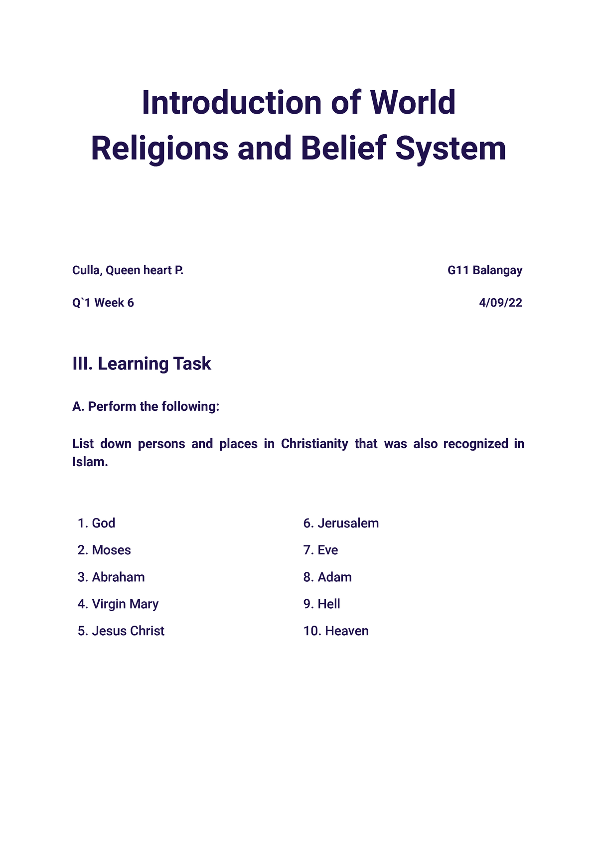 IRWBS QUARTER 1 WEEK 6 Answer Key For IRWBS Q1 WEEK 6 - Introduction Of ...