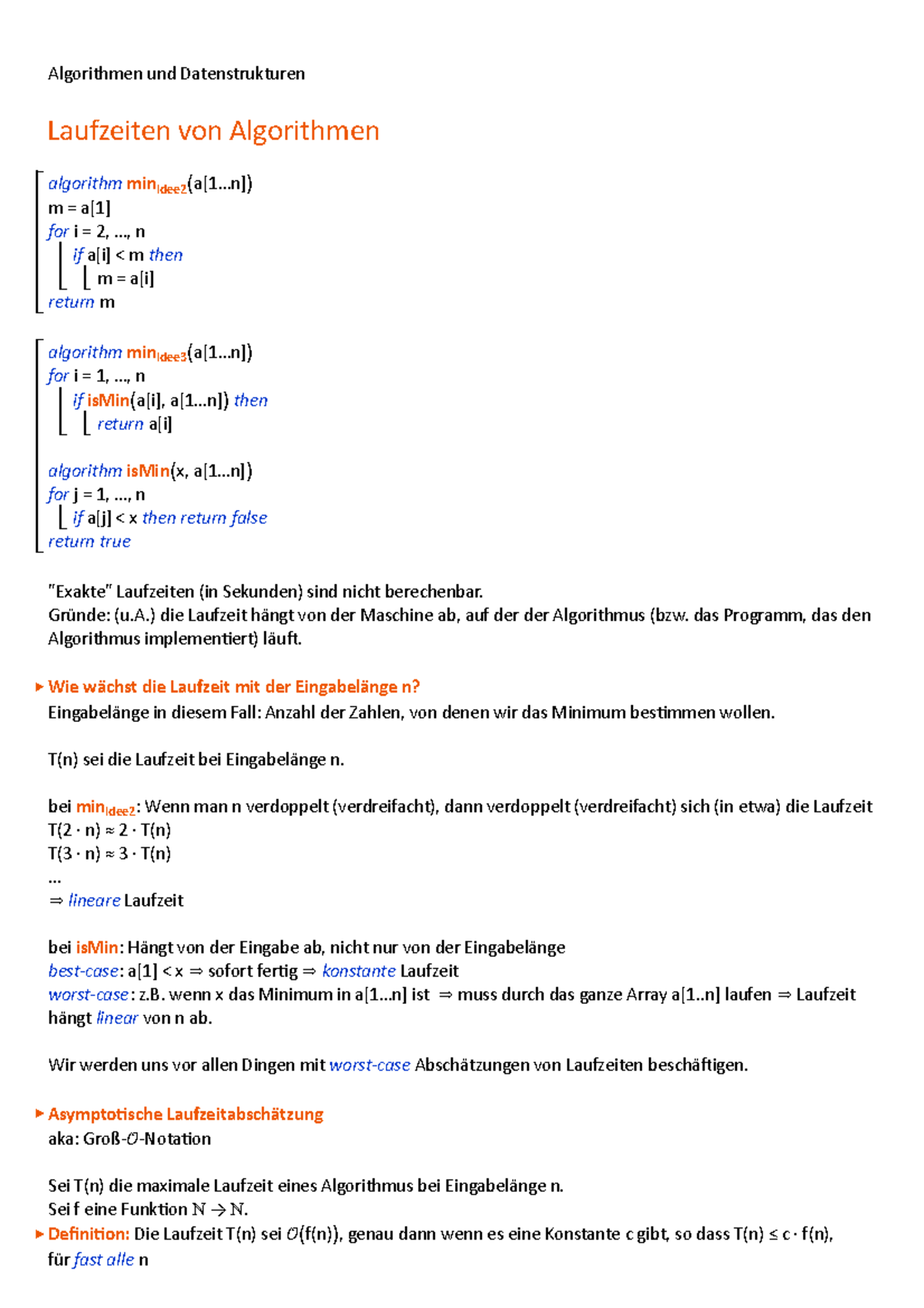 Vorlesungsnotizen 2 - Algorithmen Und Datenstrukturen Laufzeiten Von ...