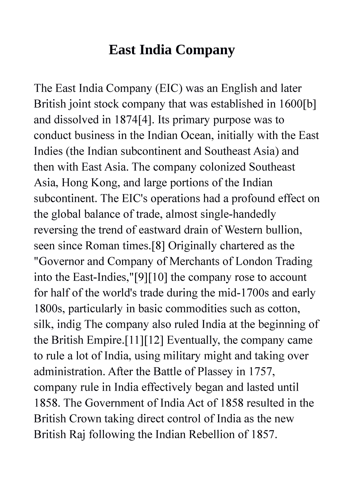 east india company assignment pdf