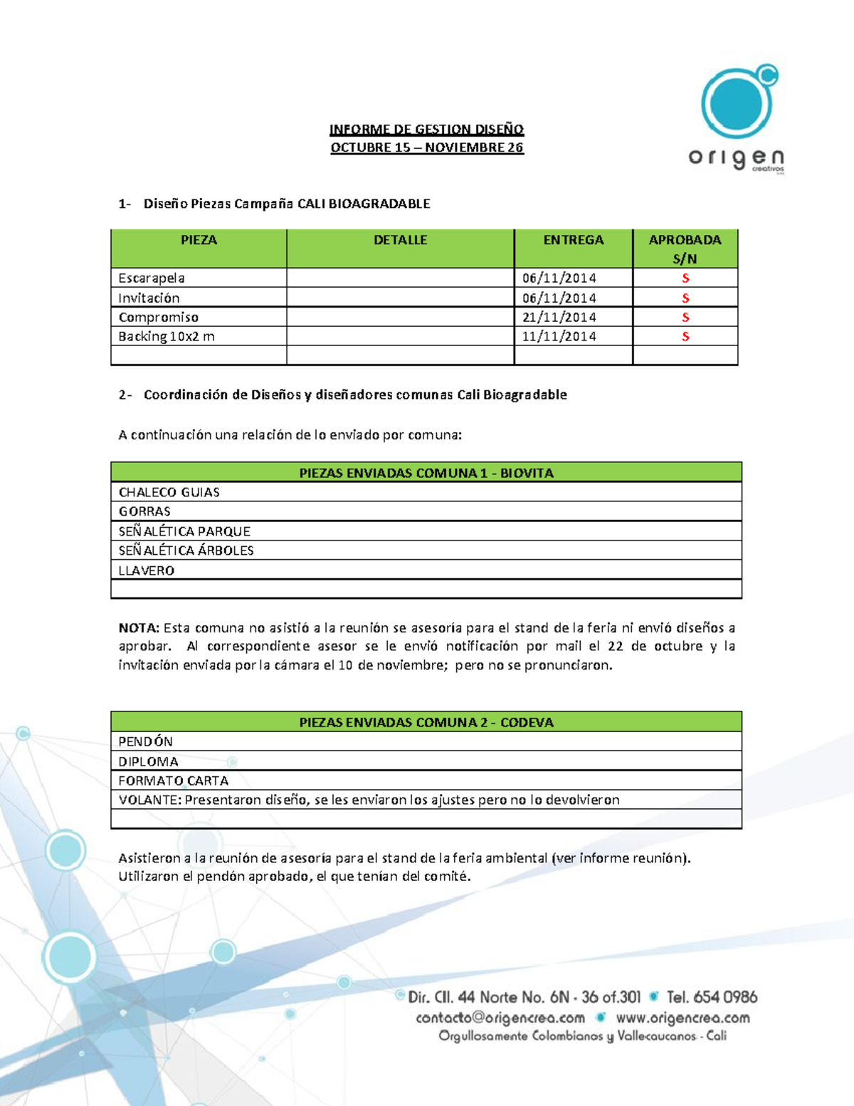 Informe DE Gestion DiseñO Calibi O 01-12-2014 - INFORME DE GESTION ...