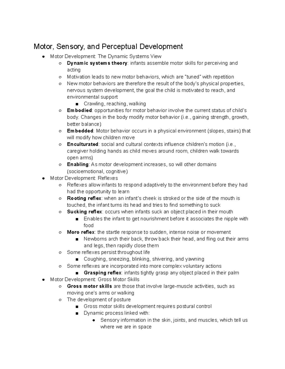 Psy 303 ch 5 - Motor, Sensory, and Perceptual Development - Motor ...