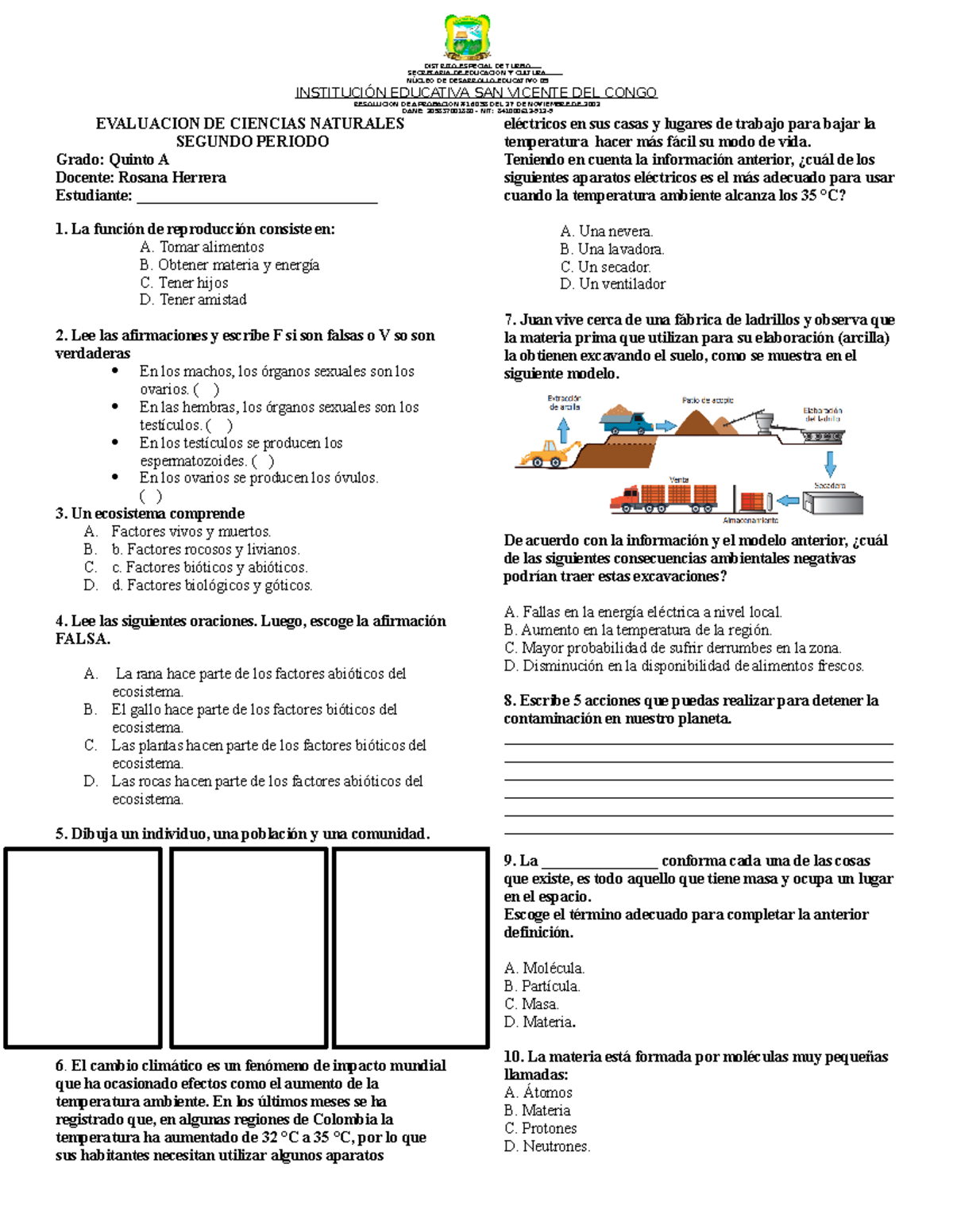 Evaluacion DE Naturales 5° Segundo Periodo - SECRETARIA DE EDUCACION Y ...