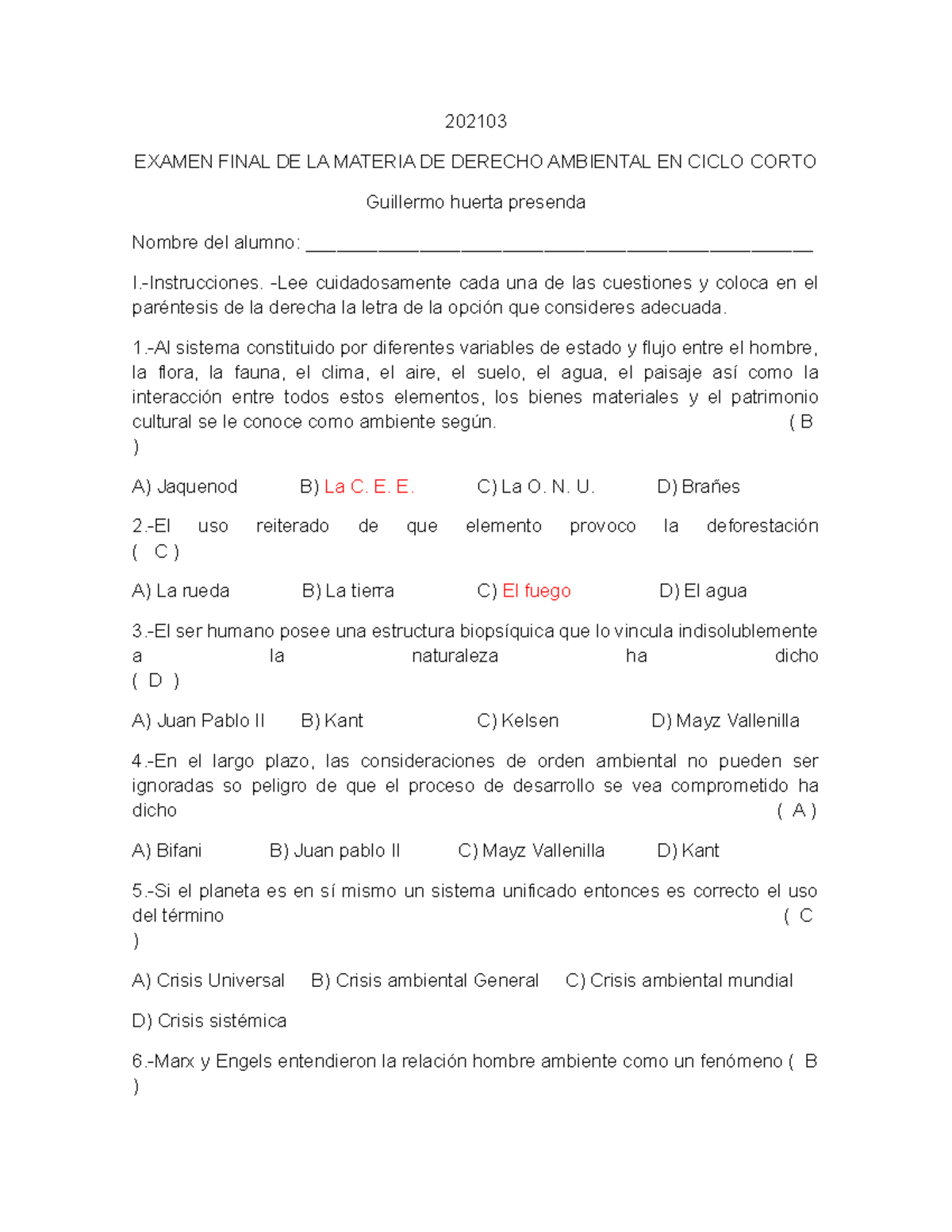 Examen Final DE LA Materia Derecho Ambiental EN Ciclo Corto Guillermo ...