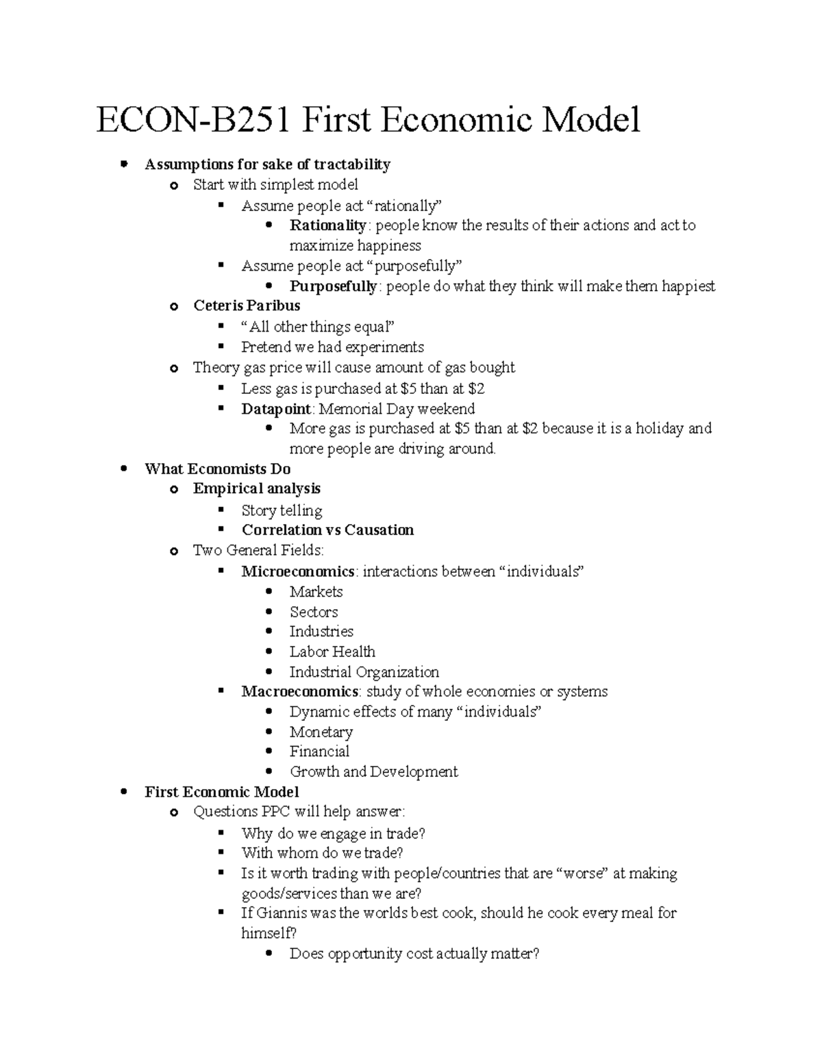 ECON-B251 First Economic Model - What Economists Do O Empirical ...