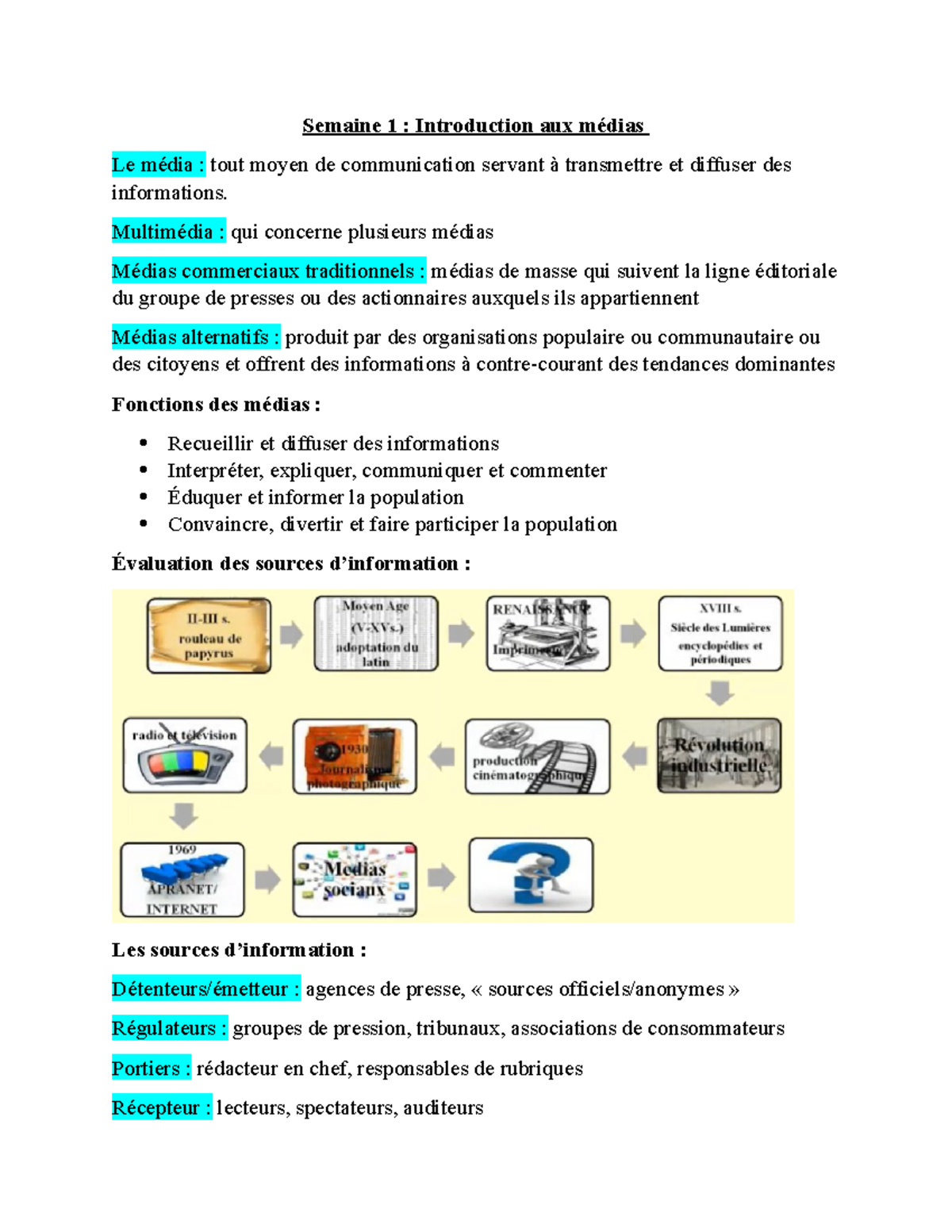 FR 2209 Sem 1 - Week 1 notes - Semaine 1 : Introduction aux médias Le ...
