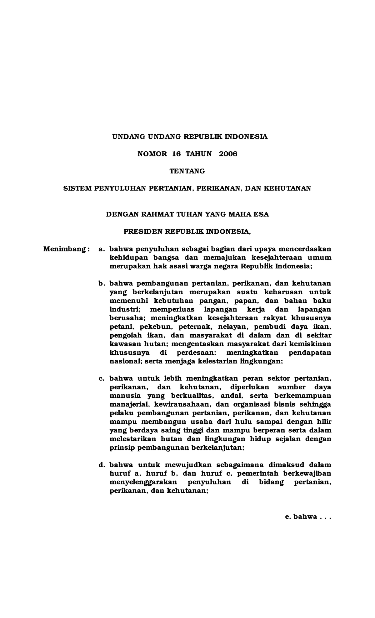 UU Nomor 16 Tahun 2006 - Agribisns Tentang Pertanian - UNDANG UNDANG ...