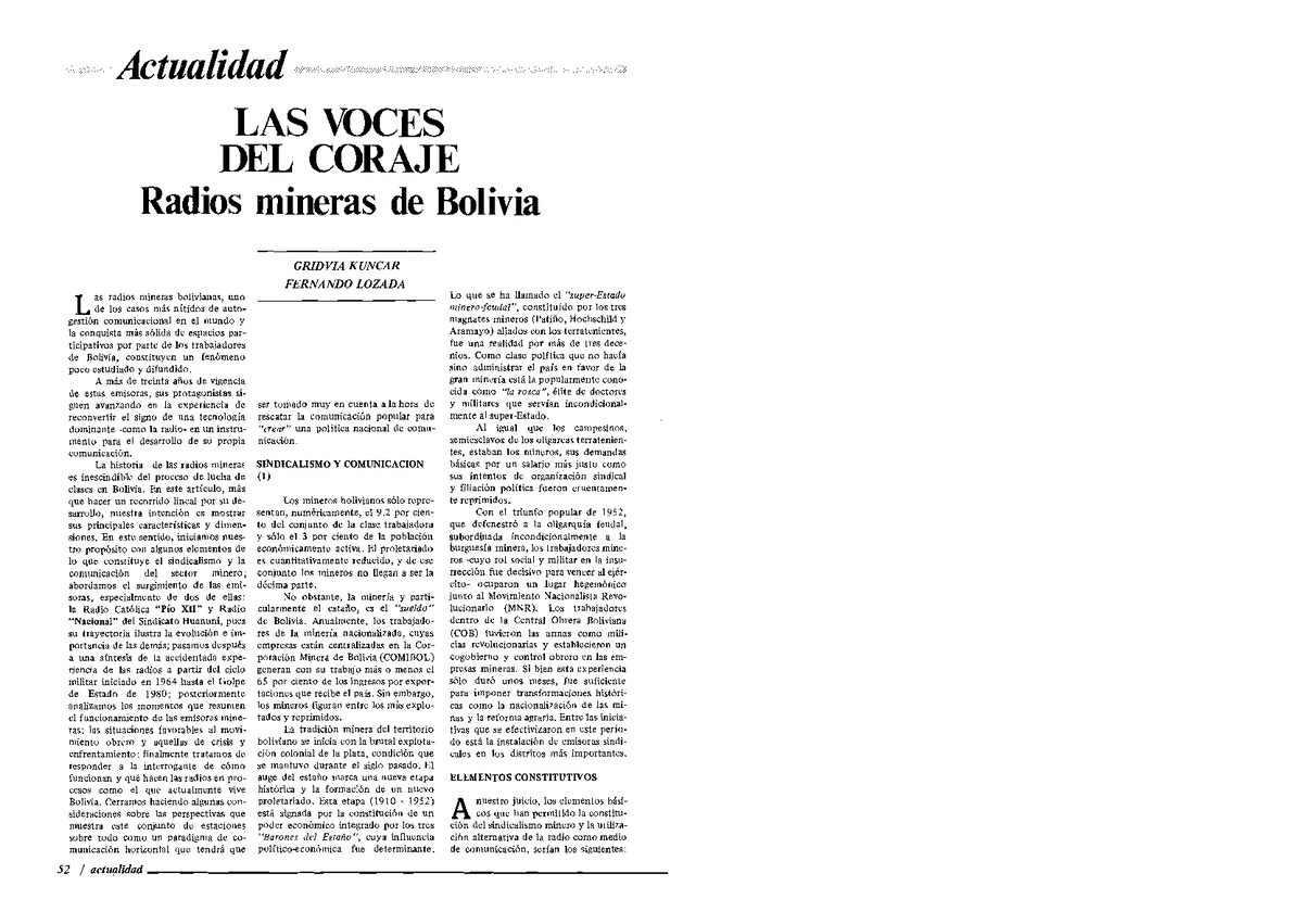 Voces Del Coraje Radios Mineras De Bolivia5791493