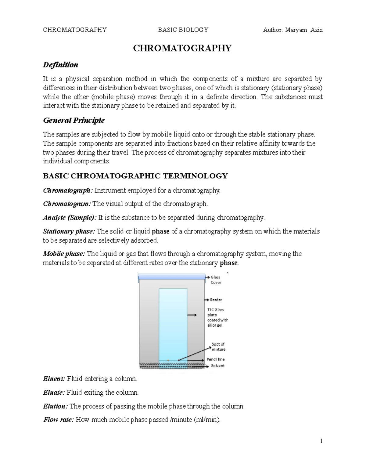 Chromatography notes CHROMATOGRAPHY BASIC BIOLOGY Author Maryam