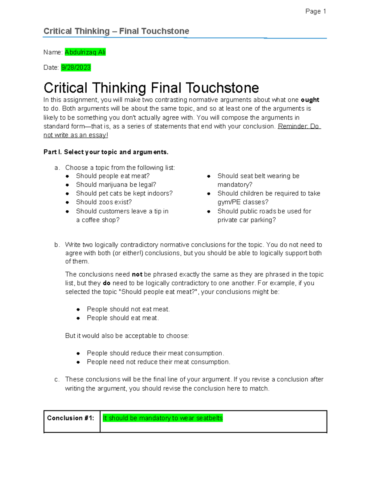 sophia learning critical thinking touchstone