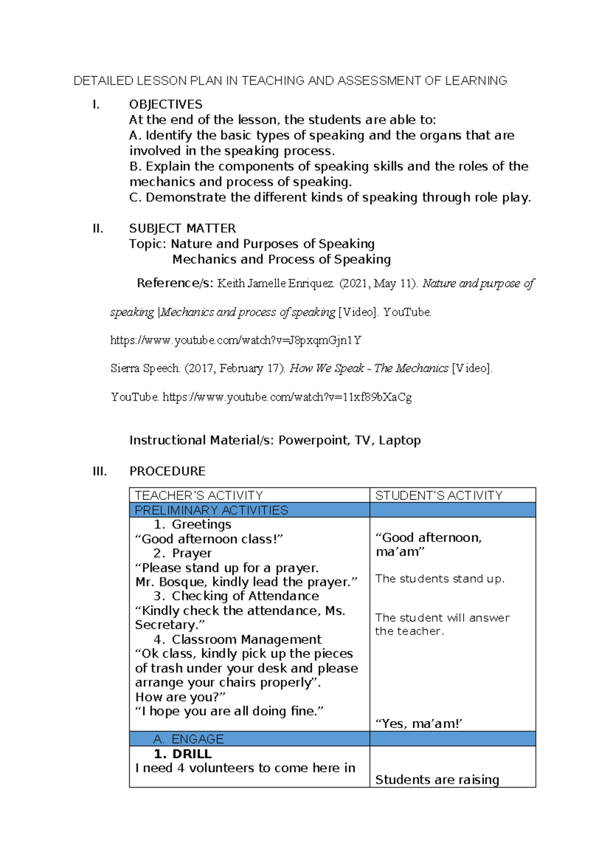 EL 107 Lesson Plan - Need to comply - DETAILED LESSON PLAN IN TEACHING ...