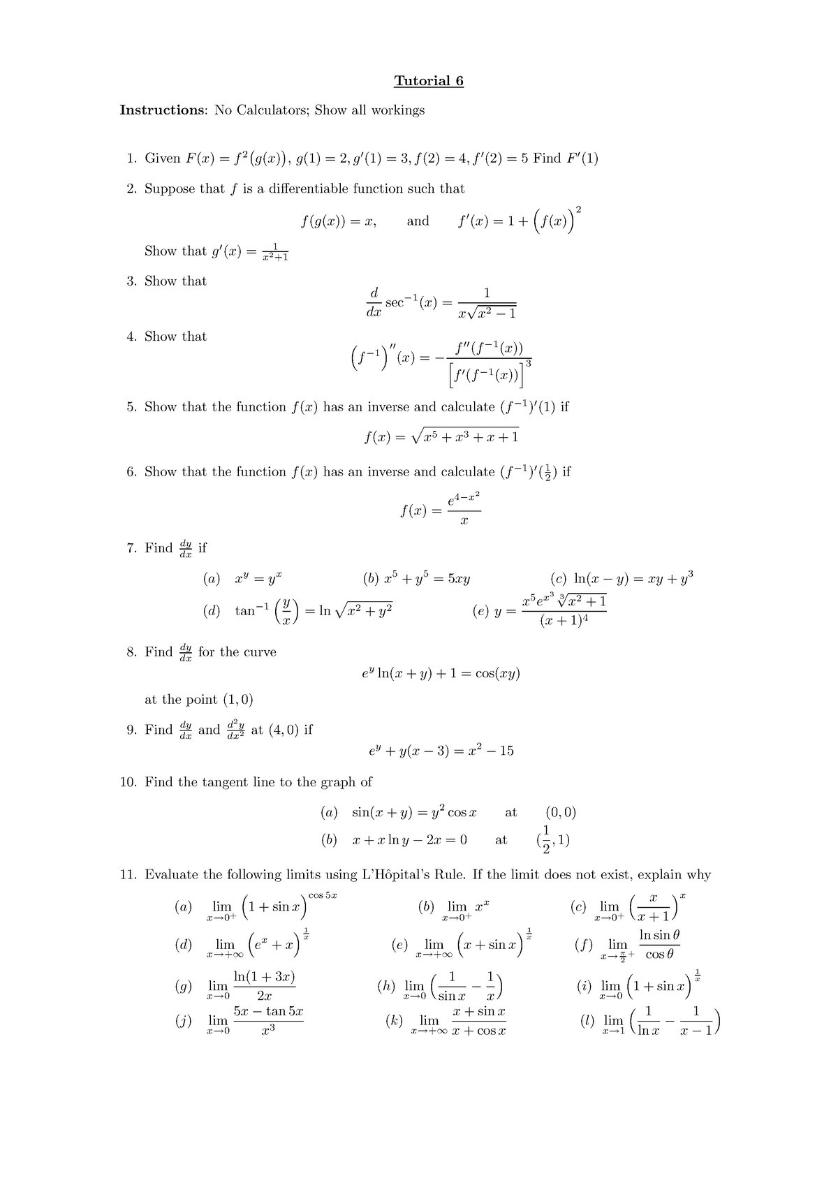 Tutorial 6b - MATHS 131 CALCULUS QUESTIONS - Tutorial 6 Instructions ...